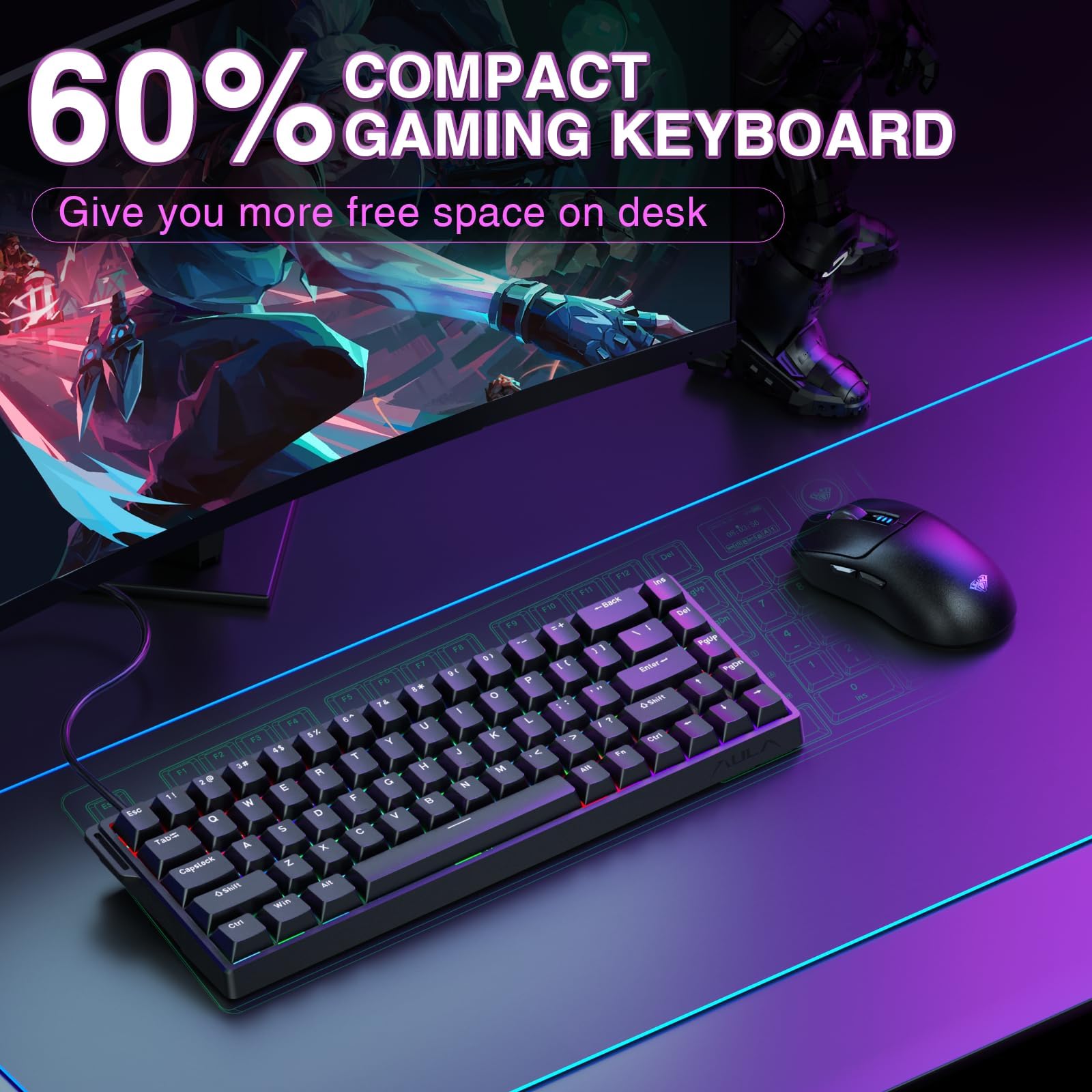 TZMRIT Aula WIN68 HE tastiera meccanica da gioco 60%, interruttore magnetico effetto hall, modalità trigger veloce, funzionamento regolabile, 8000 Hz polling rate, retroilluminazione RGB