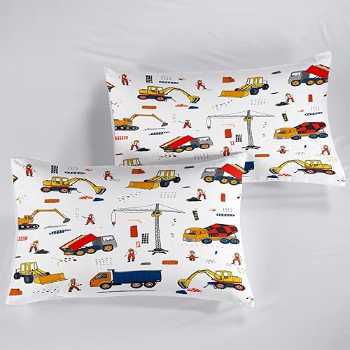 Miniatura 7 de CVHOUSE Juego de sábanas bajeras de tamaño matrimonial de excavadoras, juego de ropa de cama de tractor para niños, juego de sábanas de maquinaria,