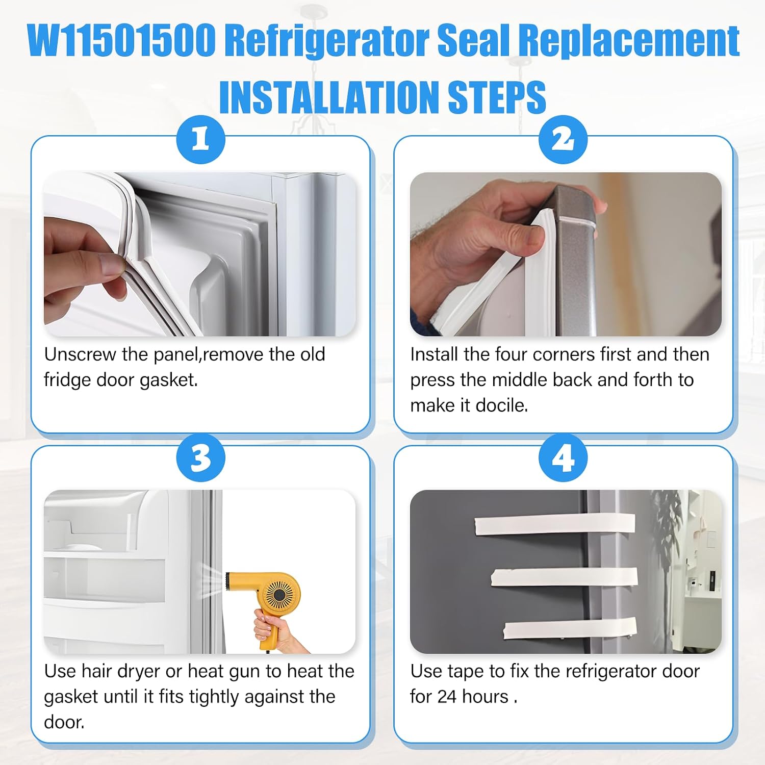 Upgraded W11501500 Refrigerator Door Seal Compatible with Whirlpool Refrigerator Door Gasket W10163993 W10165975 W10443239 Kenmore Refrigerator Door Gasket Seal Maytag Fridge Door Seal White Door Seal