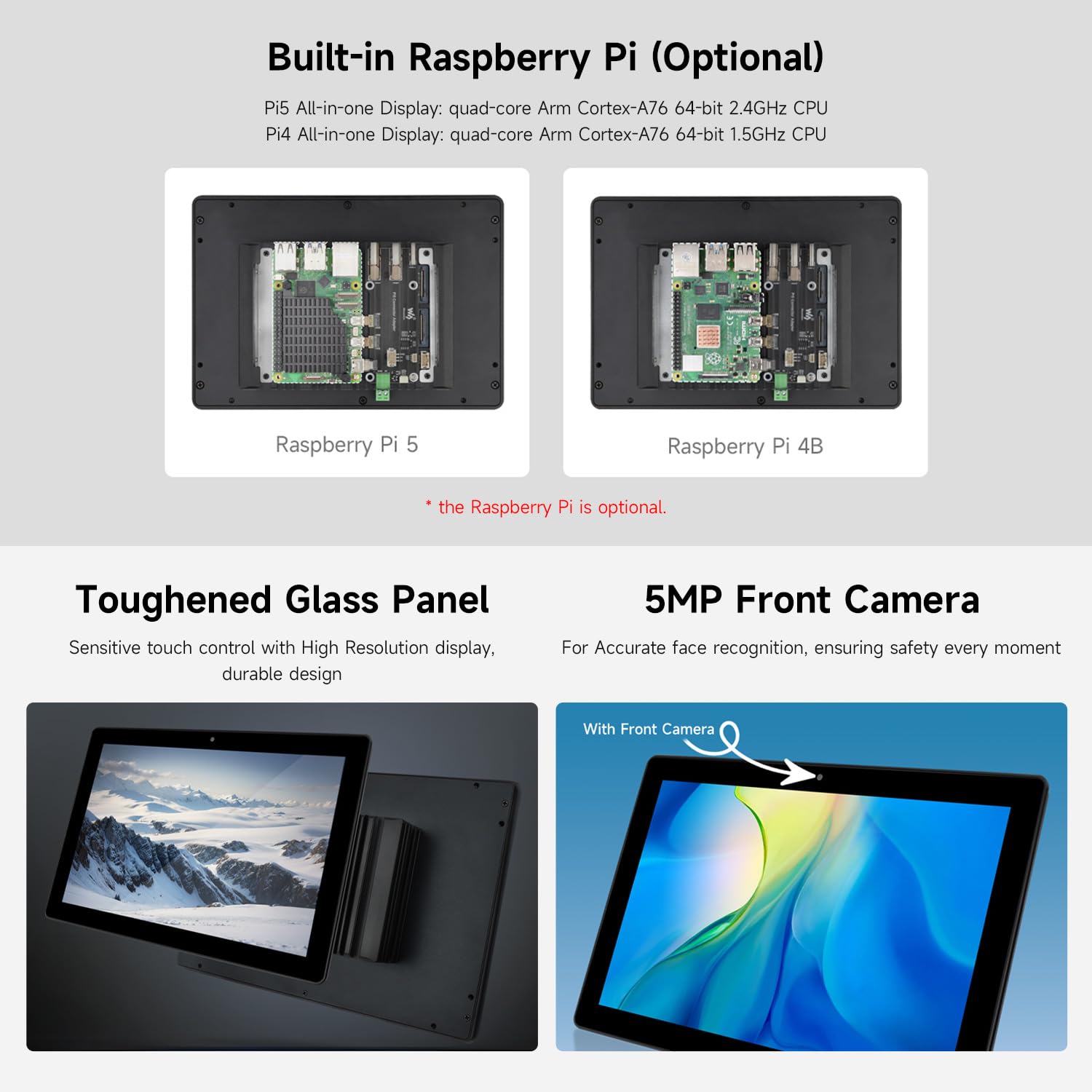 Waveshare Industrial HMI All-in-one Touch Display, Compatible with Raspberry Pi, 10.1inch Screen Monitor, Dual 4K HDMI Output, 10-Point Touch