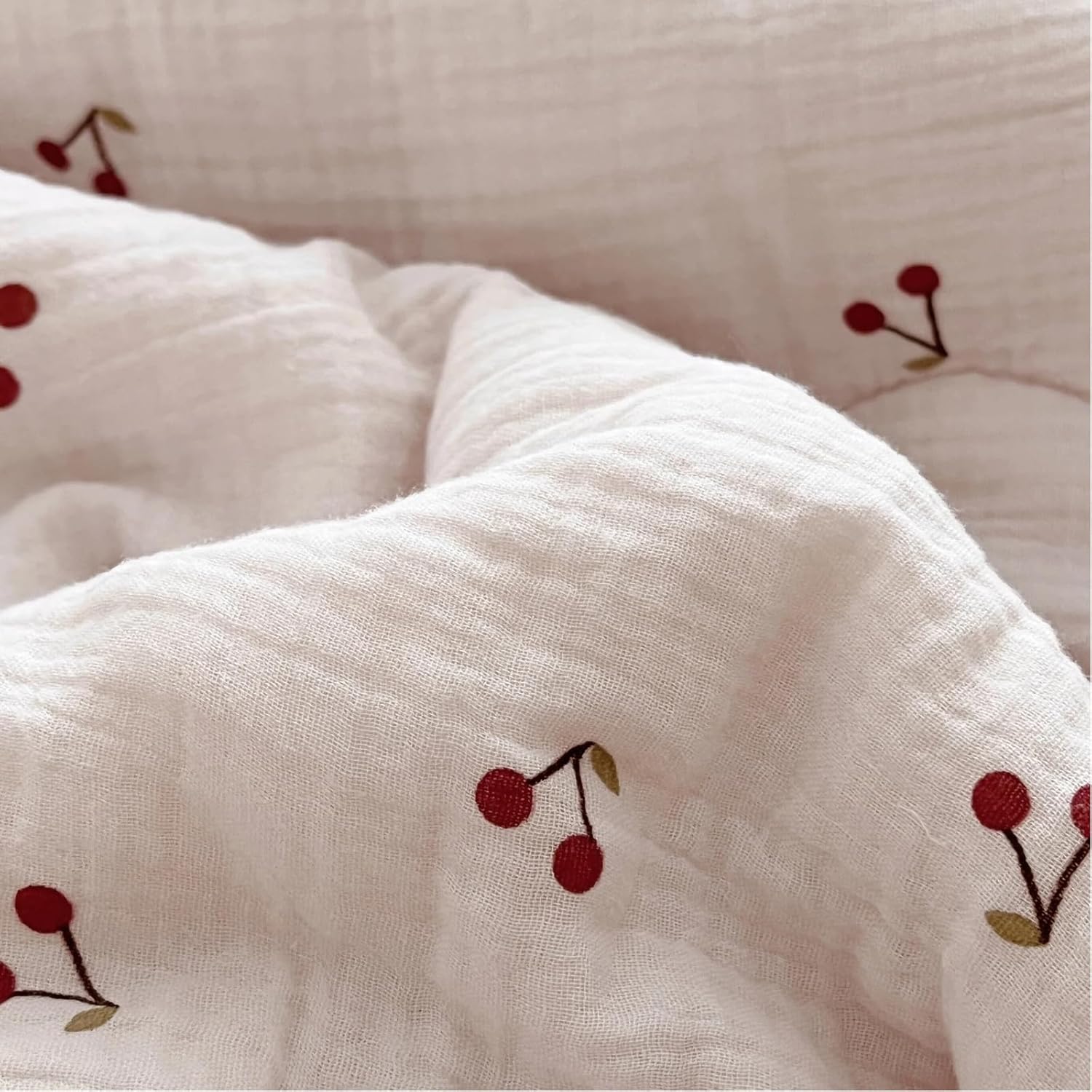 BuLuTu Crib Bedding Duvet Cover for Boys Girls Cotton Muslin Baby Crib Duvet Cover Nursery Bed Decoration Gift, 47"x59", Cherry Print (No Pillowcases)