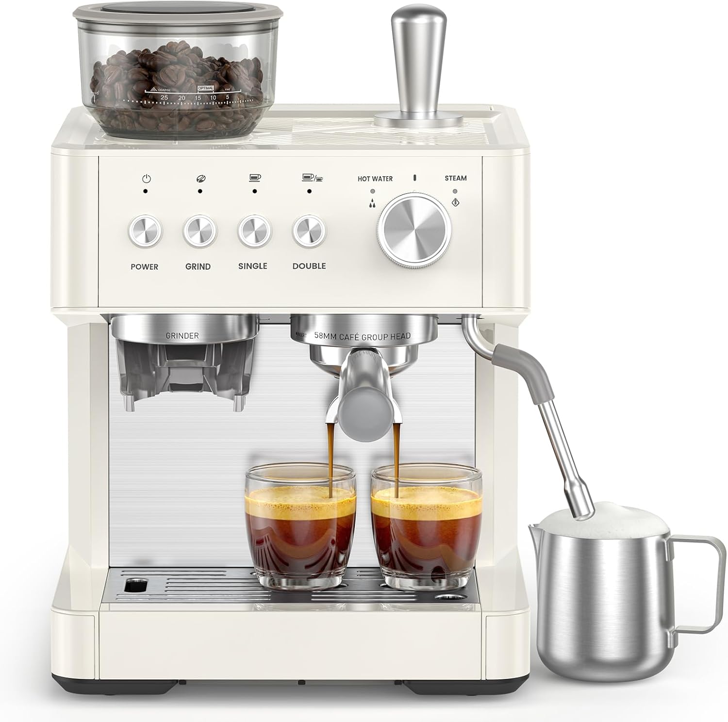 COWSAR (2026 Upgrade) 15 Bar Espresso Machine with Grinder & Milk Frother Steam Wand, 58mm Commercial Espresso Maker for Home,Coffee Maker with Grinder Perfect for latte,Cappuccino