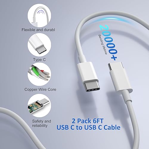 Miniatura 7 de Bloque de cargador USB C, paquete de 2 cargadores de pared USB C de 40 W de 4 puertos con cable USB C a C de 6 pies, adaptador de corriente dual