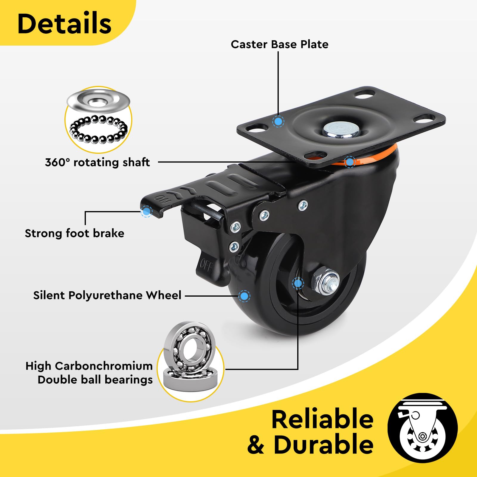 Roulette Pivotante Avec Frein - BS ROLLEN - 75 Mm