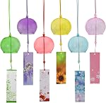 6 Chimes de vent japonais Pcs, Chimes à vent en verre coloré avec l'étiquette fait main de vent de cloche pendentif pour jardin extérieur Patio décoration maison (couleur)