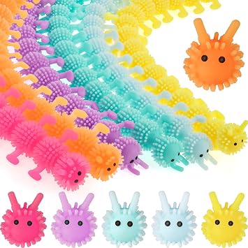 Silipull 24 Pcs Caterpillar Stretchy Strings Toy Colorful Fidget Worm Fidget Sensory Add, ADHD or Autism, Relaxing Toys9.8 Inches,Colorful Worm