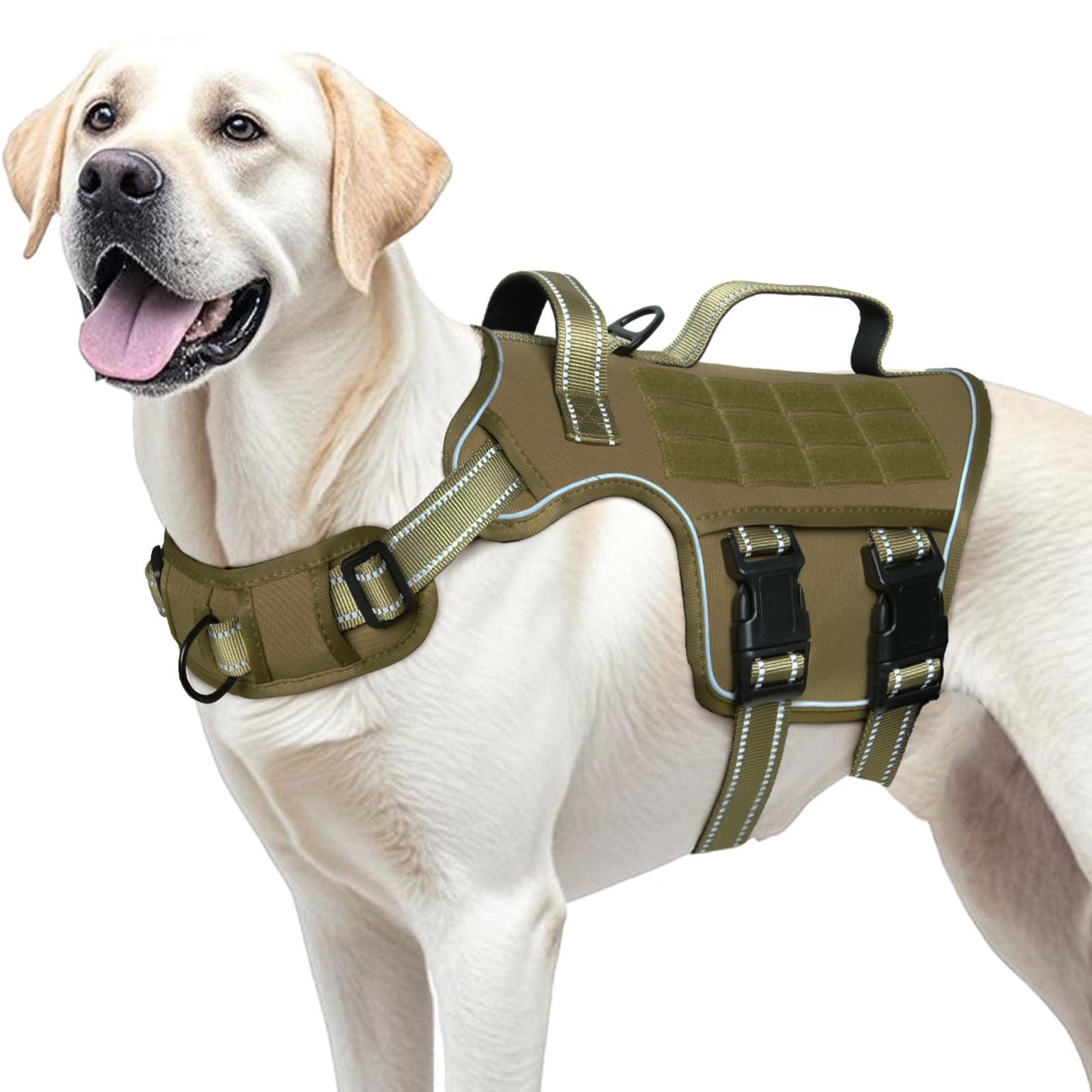 Dog Harness for Large Dogs Heavy Duty, No Pull Tactical Dog Harness with Molle System, Easy On and Off Service Dog Vest, Breathable Padded, Adjustable Reflective Pet Vest for Walking Hiking Training