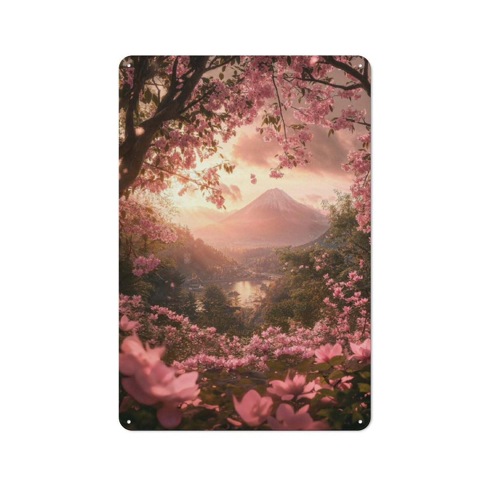 Junmoney Japan Mount Fuji Sakura Vintage Metal Plaque 30X20cm For Dining Room Or Kitchen, For Home Decor Collectors Refreshing A Room In Autumn