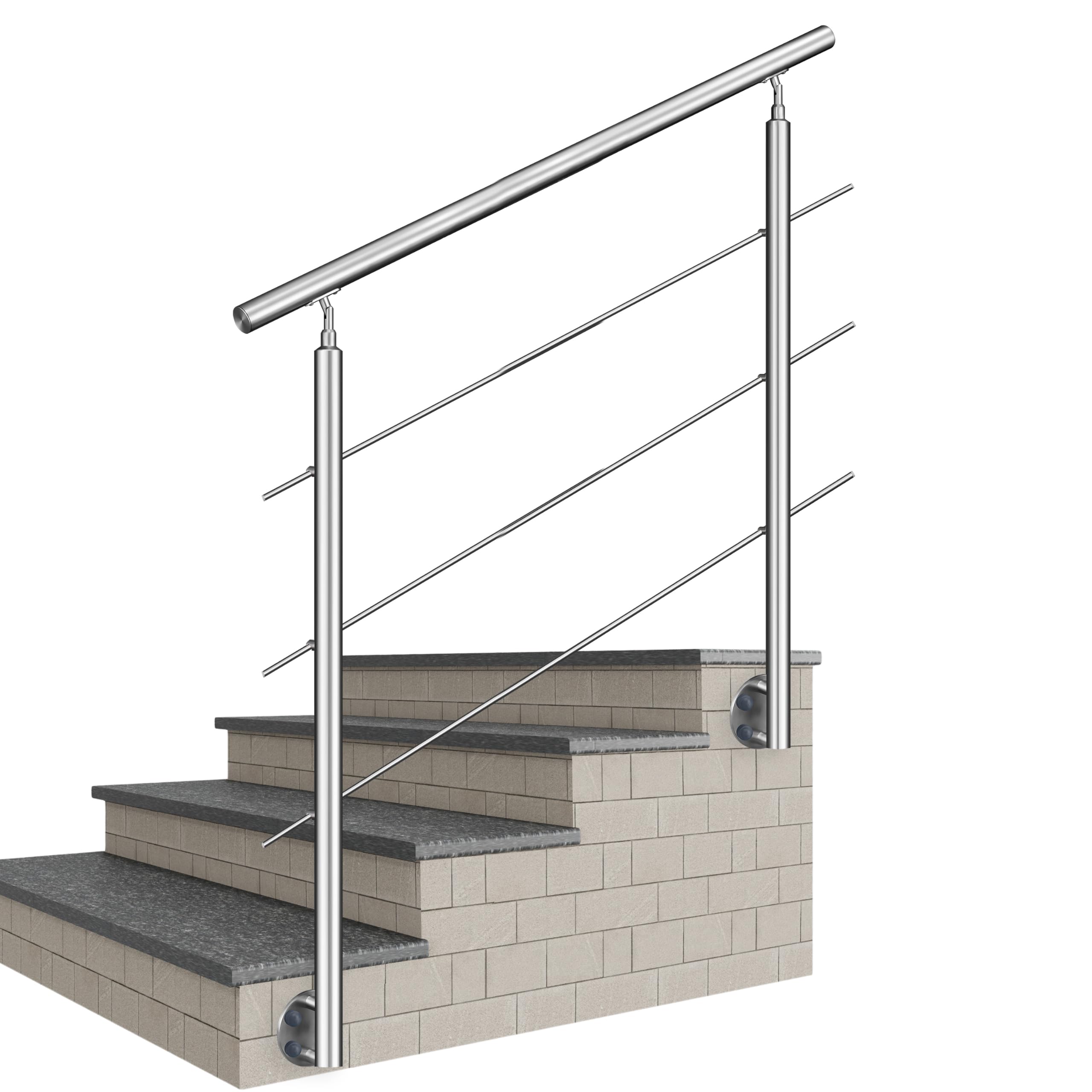 AICA 304 Edelstahl Handlauf 120 cm Treppengeländer zur Seitenmontage