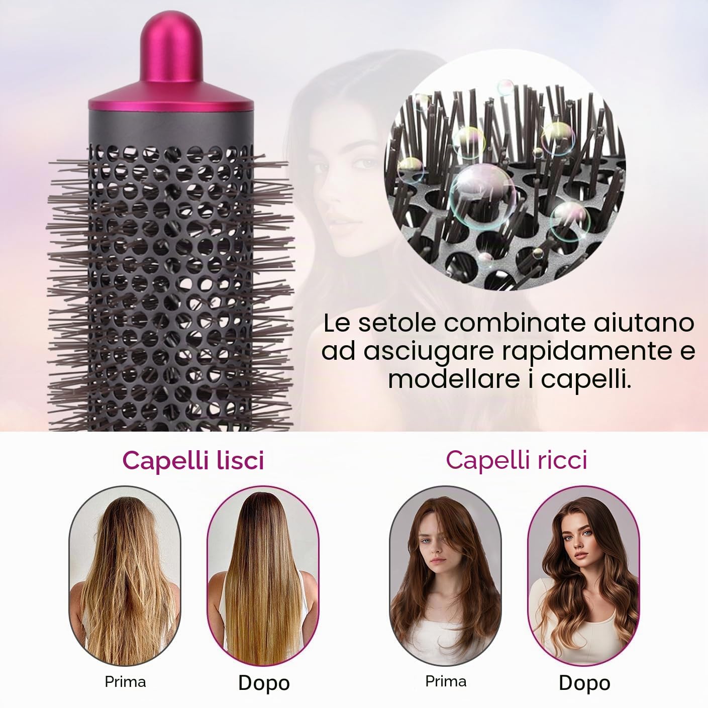 4 in 1 Strumento per lo styling dei capelli per Dyson Airwrap HS01 HS05, lunghi bigodini per ricci e accessori per spazzola volumizzante rotonda per Dyson, include 2 accessori per ricci, 1 spazzola