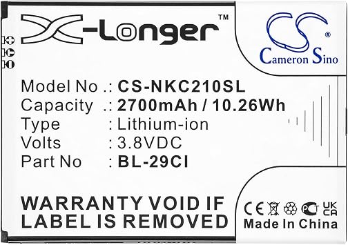 Cameron Sino 2700mAh / 10.26Wh Replacement Battery for Nokia C21, BL-29CI