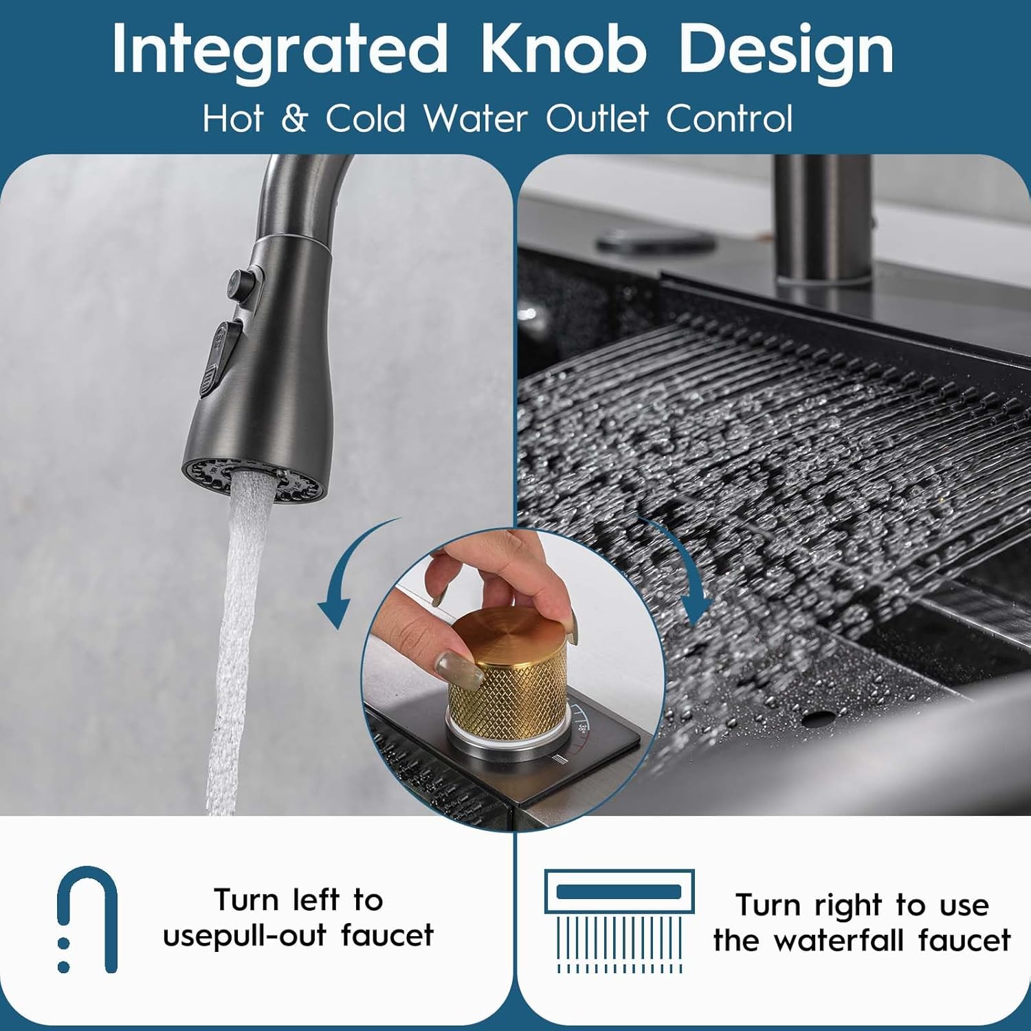 30" Black Drop In Waterfall Kitchen Sink Workstation Single Bowl Stainless Steel Honeycomb Waterfall Sink Modern and Highly Durable Multifunctional Top Mount Kitchen Sinks with Pull-Down Faucet