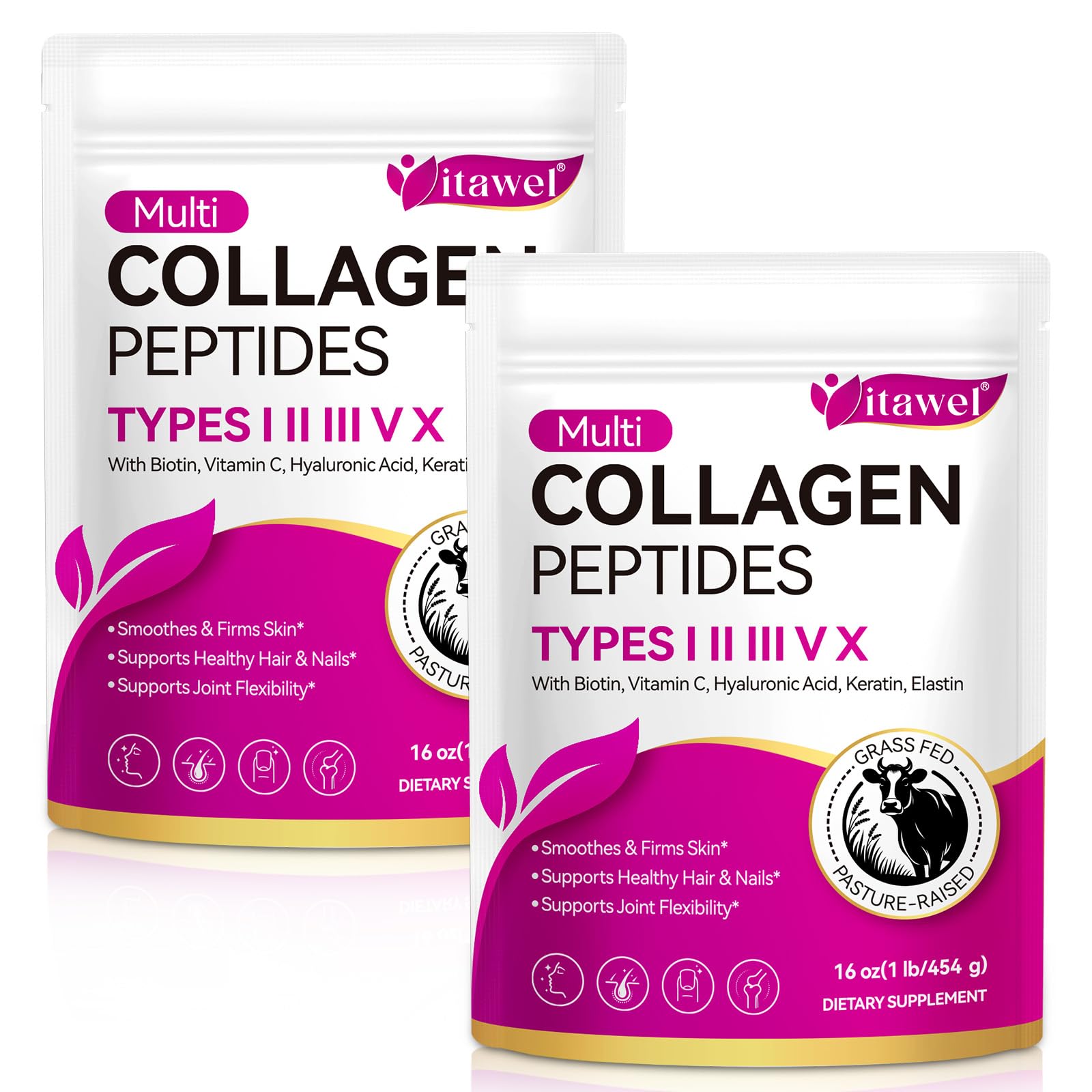 Multi Collagen Peptides Powder - Types I II III V X Grass Fed Pasture Raised - Supports Skin