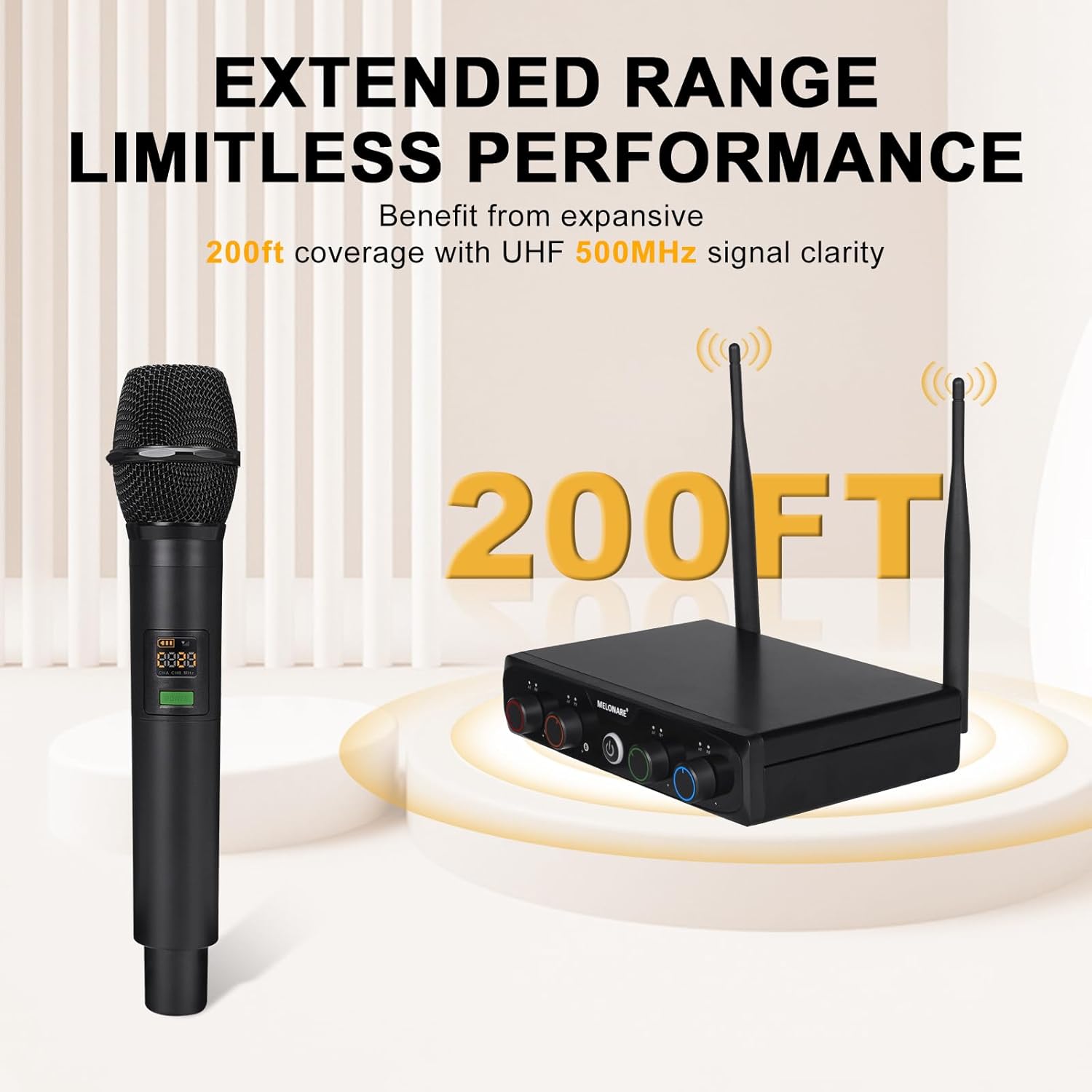 4-Channel Wireless Microphone System,UHF Cordless Mic Set w/ 4x10 Frequencies, 200ft, 2 Handheld Dynamic Mics, 2 Bodypacks & Headset/Lapel Microphones for Singing, Karaoke, DJ (MWM-41-2H2B) - Image 3