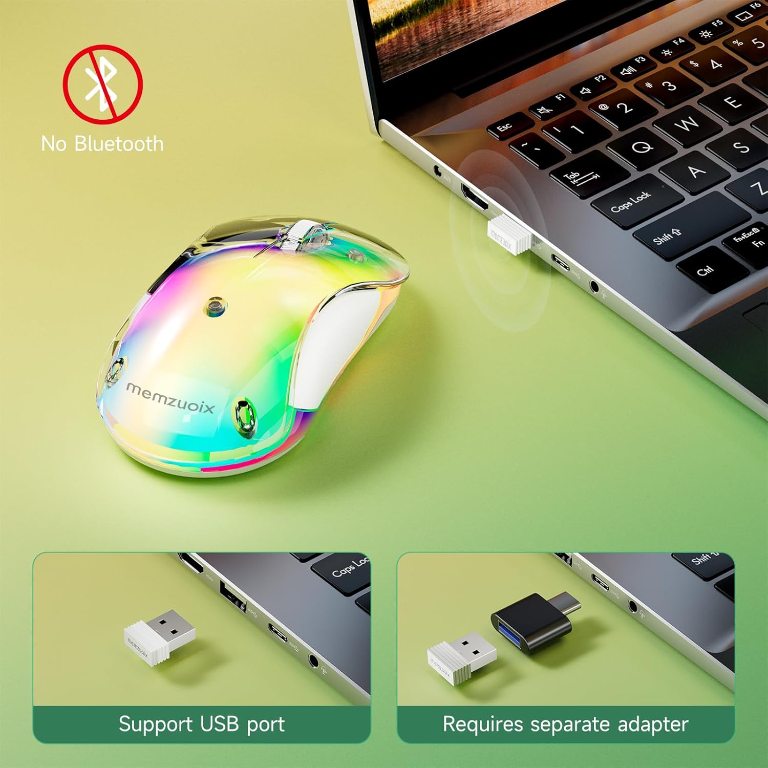 memzuoix 2.4G LED Wireless Mouse, Rechargeable Ergonomic Mouse with Detachable Cover, 1400 DPI Portable Optical Computer Mouse with USB Receiver for Laptop, PC, Desktop and MacBook, 5 Buttons-Yellow