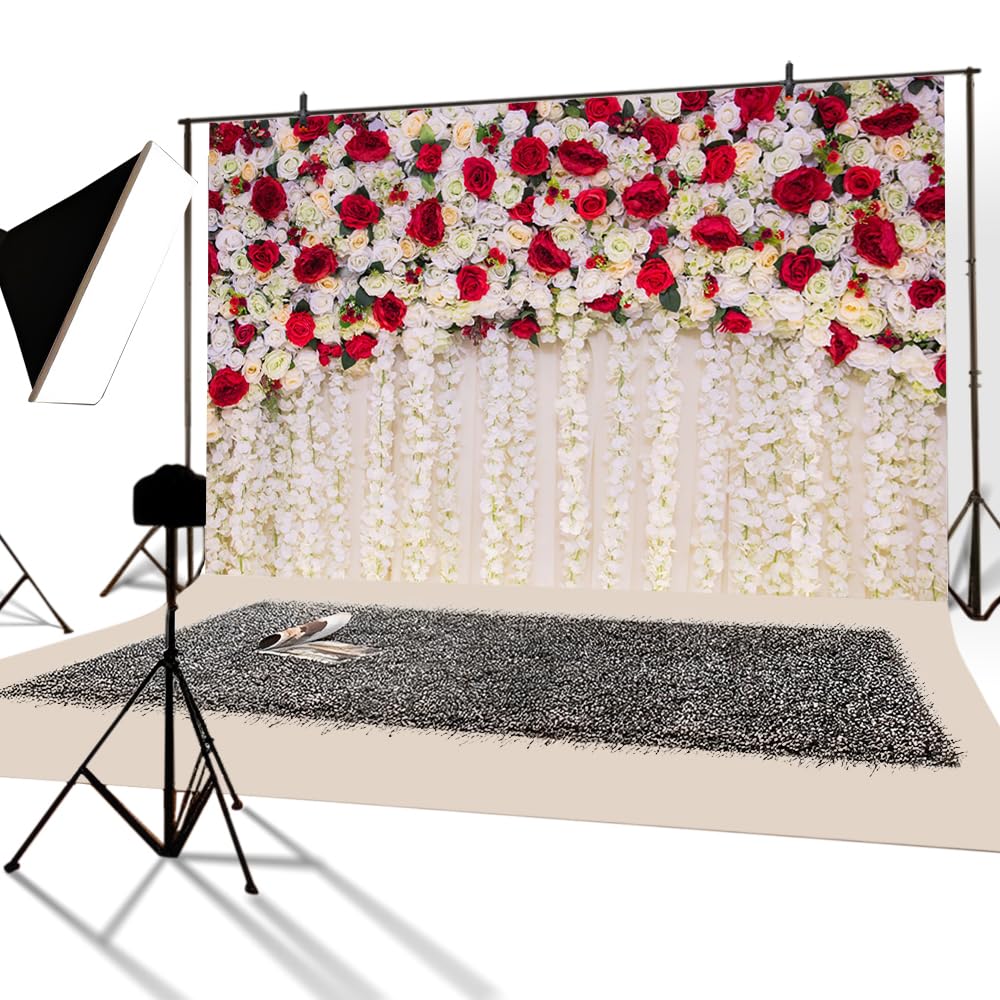 YongFoto 3x2,5m Vinile fondali fotografici Sfondo di nozze Fiori di rose Tenda Bella parete floreale Sfondo foto San Valentino nozze Fondale foto Studio fotografico Accessori