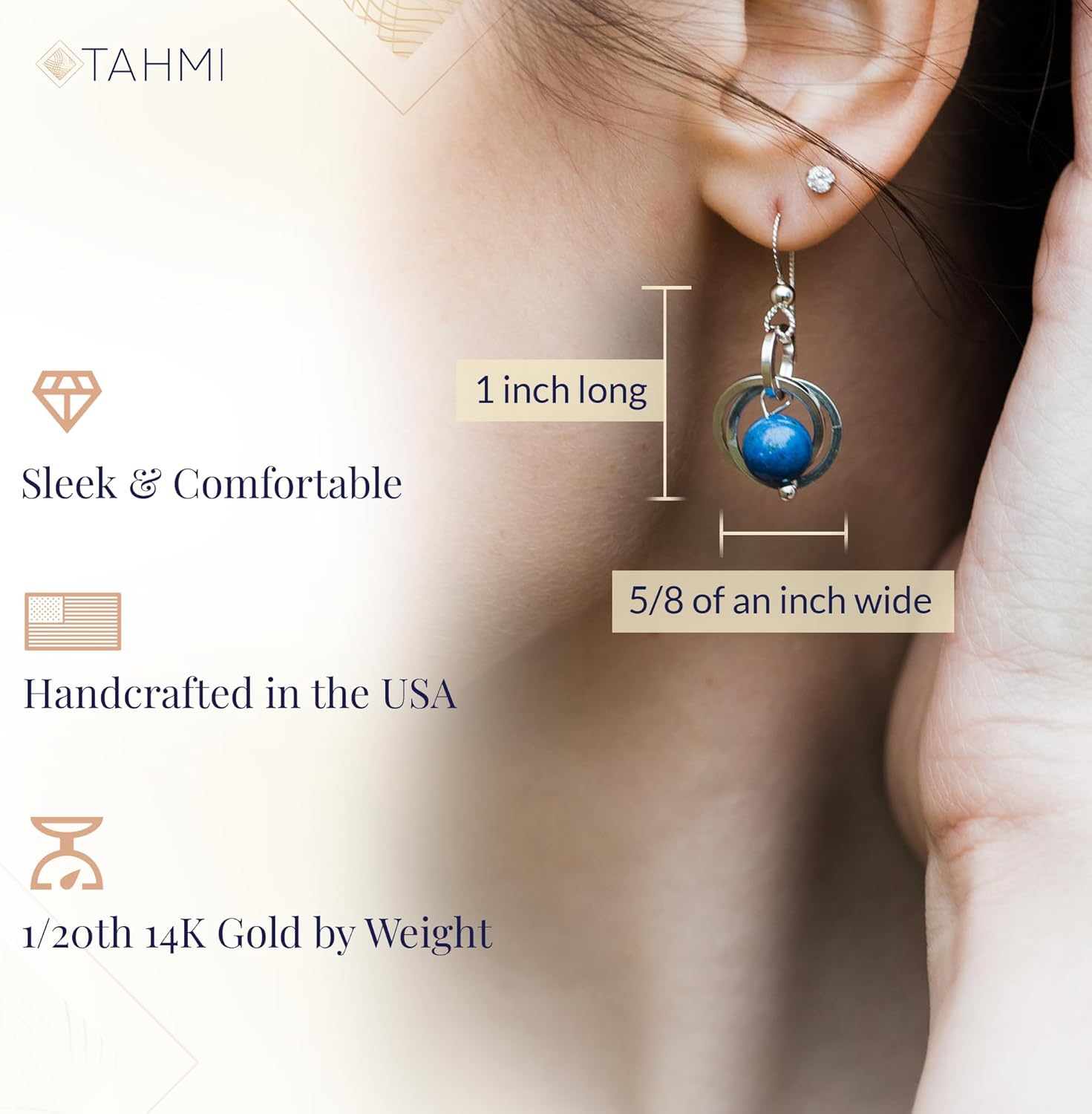 Blue Lapis Lazuli Solid Sterling Silver Dangle Women's Earrings - Minimalist Real Gemstone Lapis and Silver Earrings for Everyday Wear - Trendy Jewelry Gift Idea for Wife or Mom - Image 4