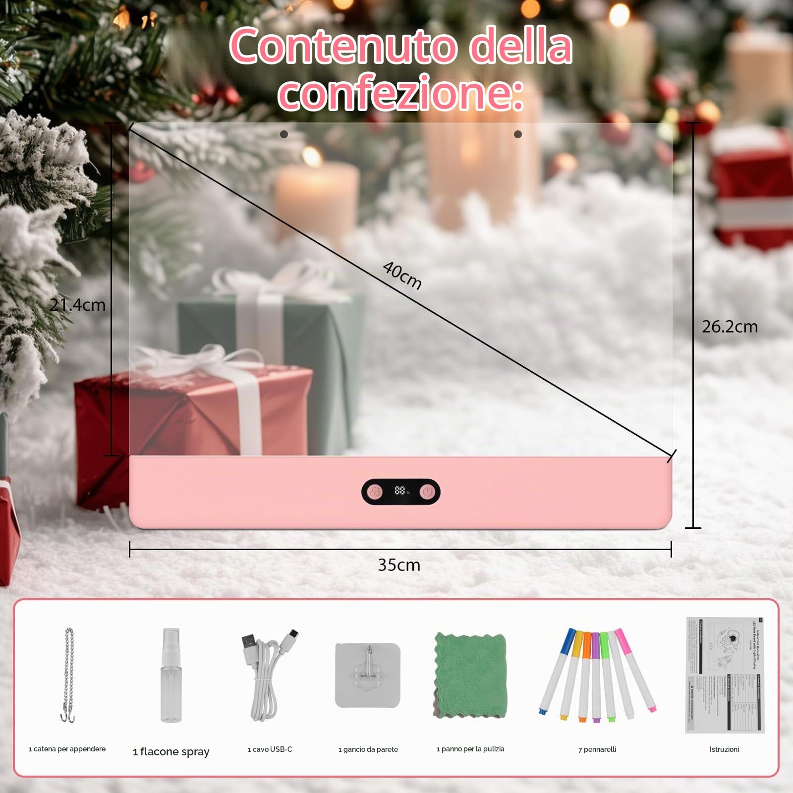 2 Set Lavagna da Disegno a LED Ricaricabile per Bambini, Bianco & Rosa | con Luci RGB,Grande Tappetino Luminoso in Acrilico 35x26cm,8 Colori Statici & 3 Modalità Dinamiche,Supporto Nascosto per Arte