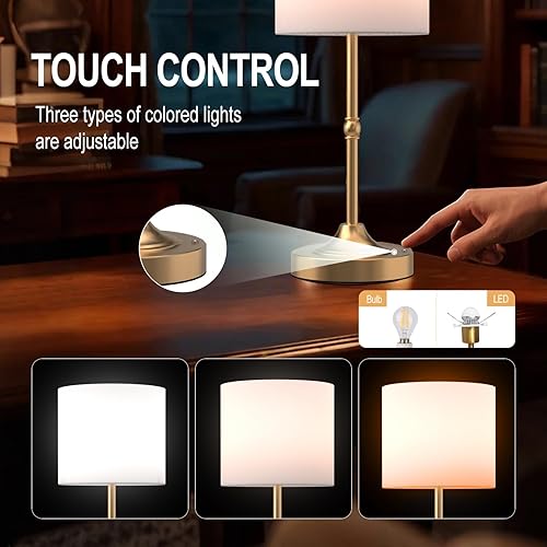 Miniatura 3 de Lámpara de mesa LED inalámbrica, lámpara de escritorio portátil con pantalla de tela, iluminación recargable alimentada por batería, luz regulable