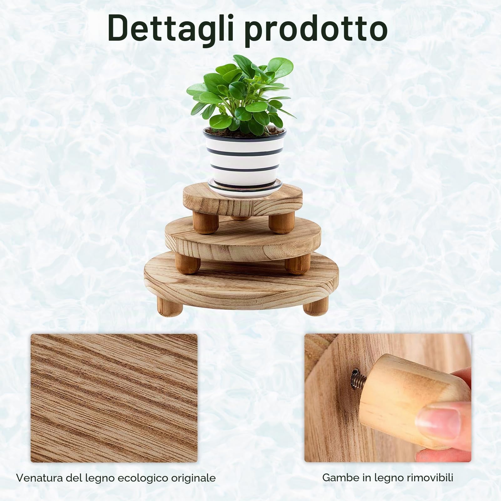 mumisuto Porta Piante da Interno Esterno in Legno, 3 Pezzi Sgabello Per Pianta Rotondo, Portavasi da Balcone, Supporto Per Vasi, Mensole All'aperto Giardino/Soggiorno