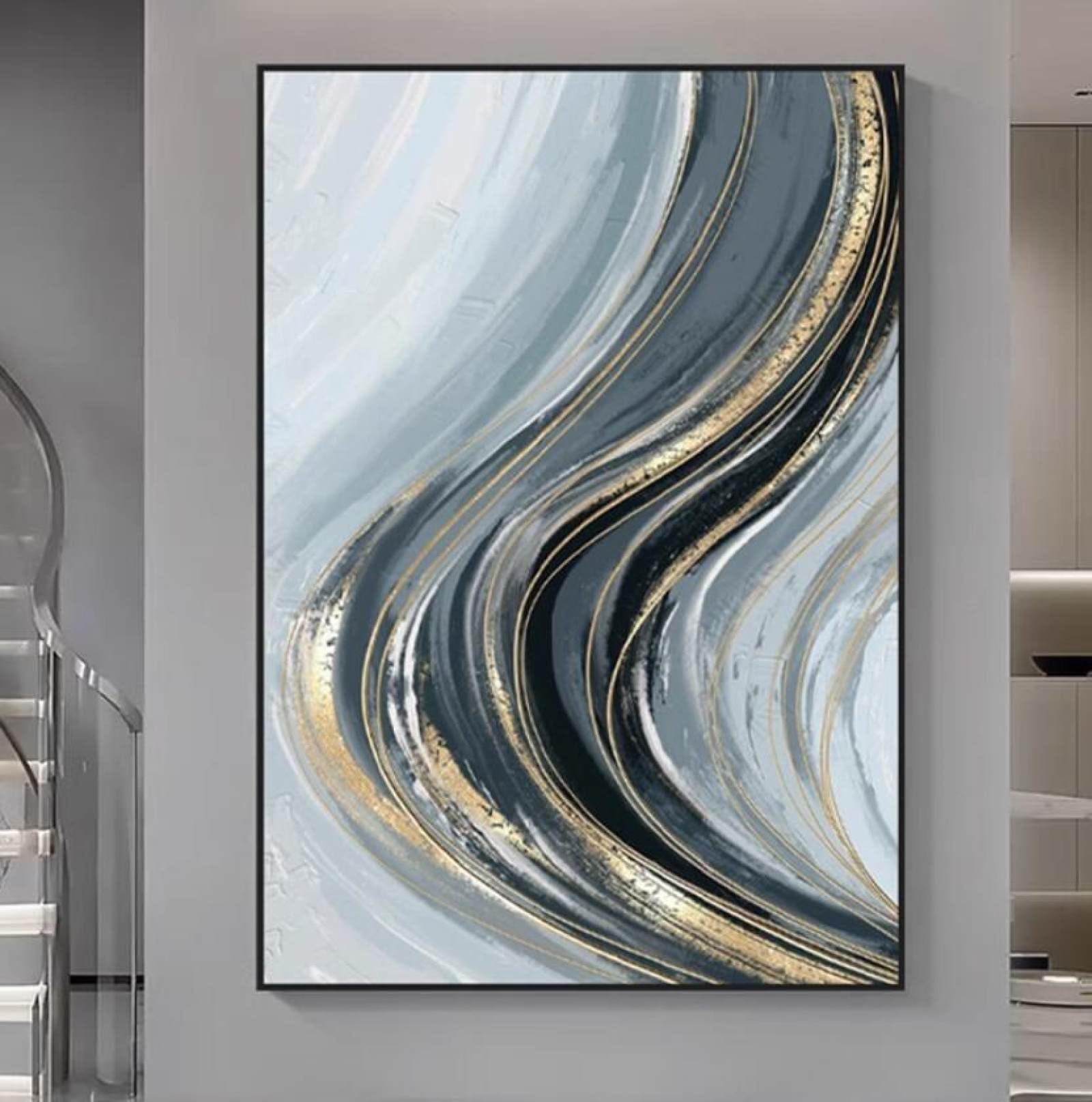 Peinture à l'huile de vagues dorées pour raviver un mur blanc vide