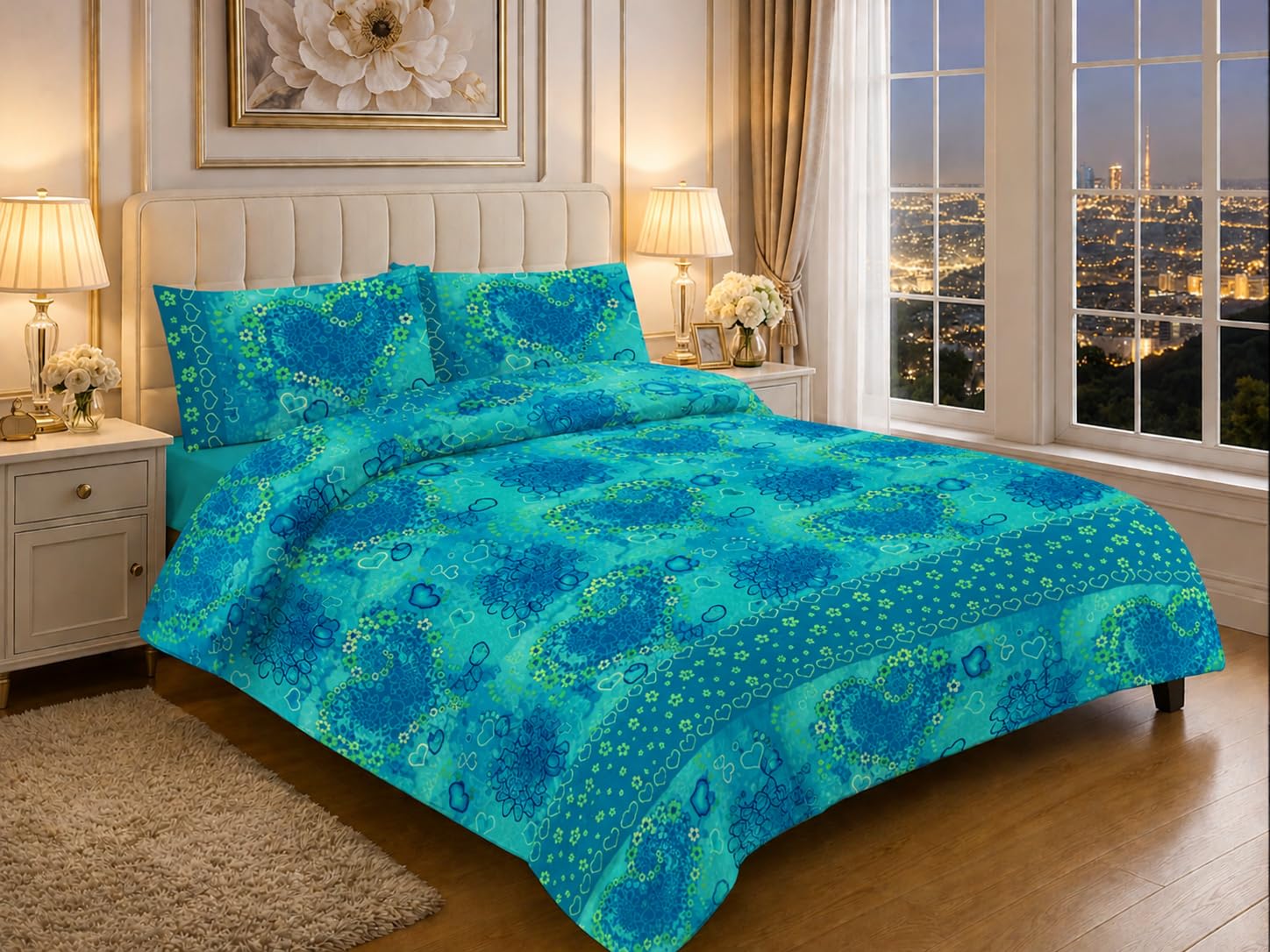 Nightzone Jasmine Teal Luxury Polycotton Floral Print Jasmine Duvet Cover Set With Pillowcase Bedding Size (, King)