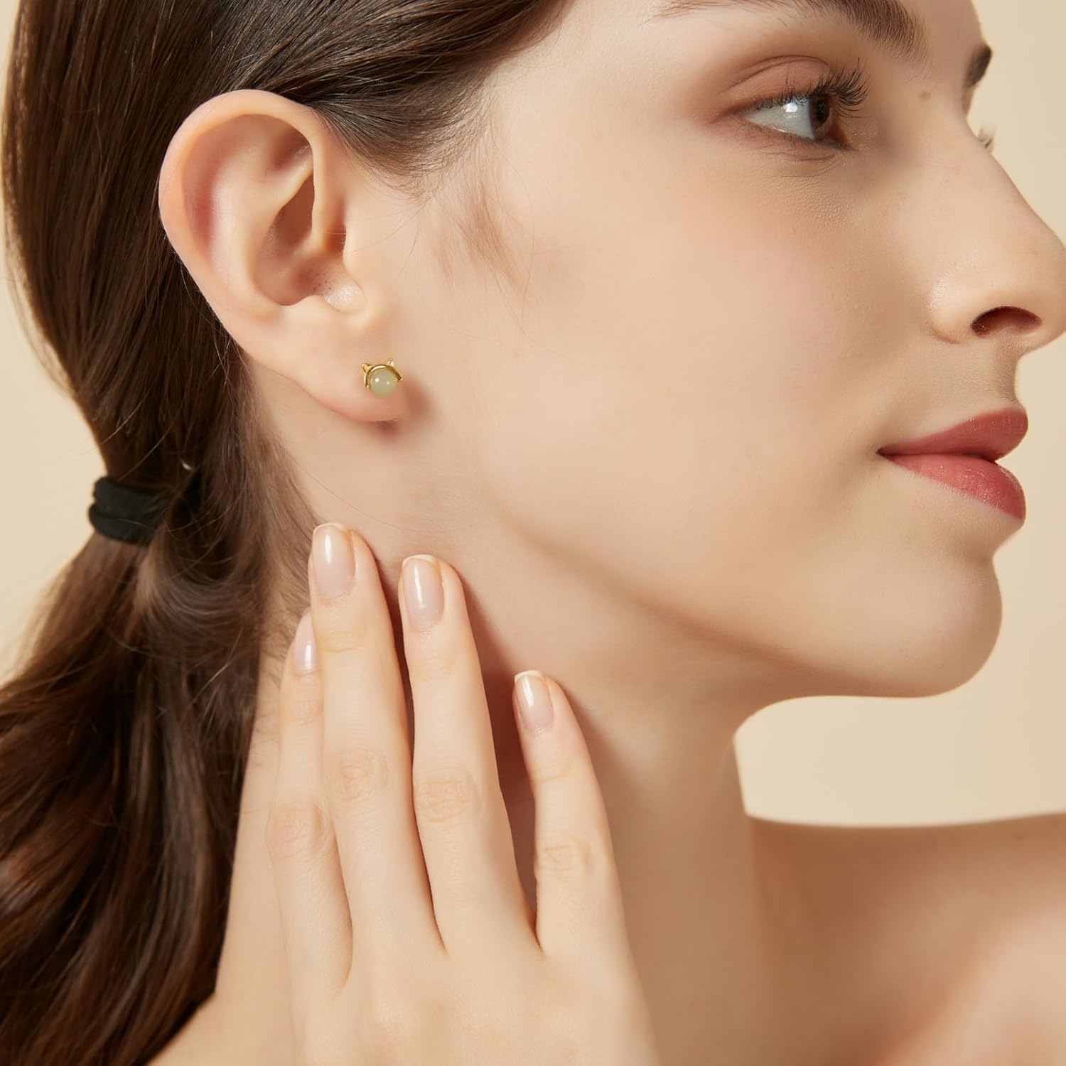 Natural Jade Earring Cat stud earrings for women 5mm Light Green Gold Jade Earrings Cat lover gifts for women Gifts for Birthday Anniversary (925 Sterling Silver Gold Plated) - Image 7