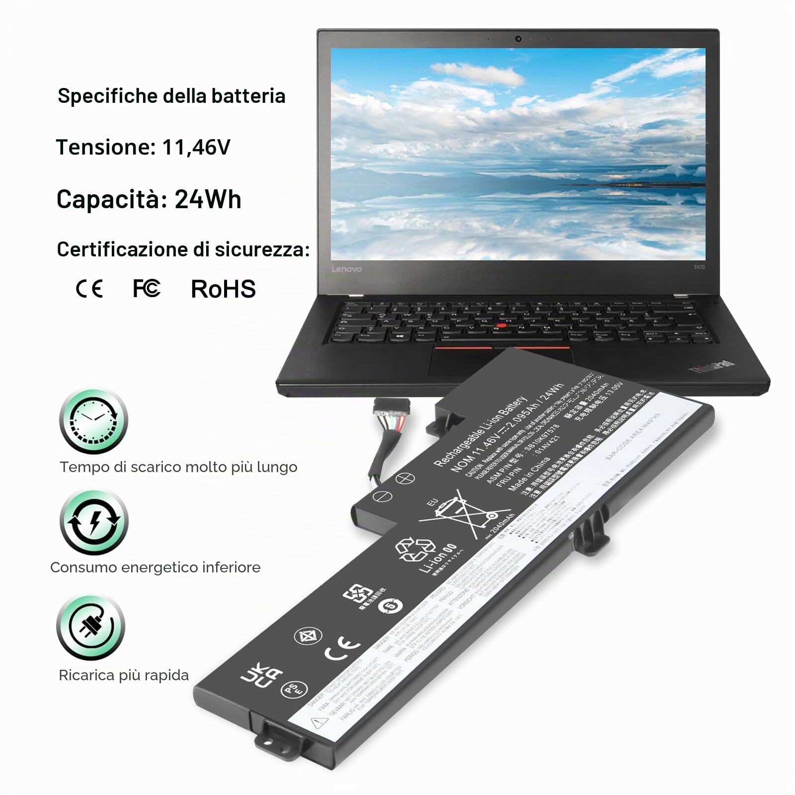 01AV420 01AV421 Batteria per Lenovo ThinkPad T480 T470 A475 A485 TP25 Series Notebook 01AV419 01AV489 SB10K97576 SB10K97577 SB10K97578 11.4V 24Wh