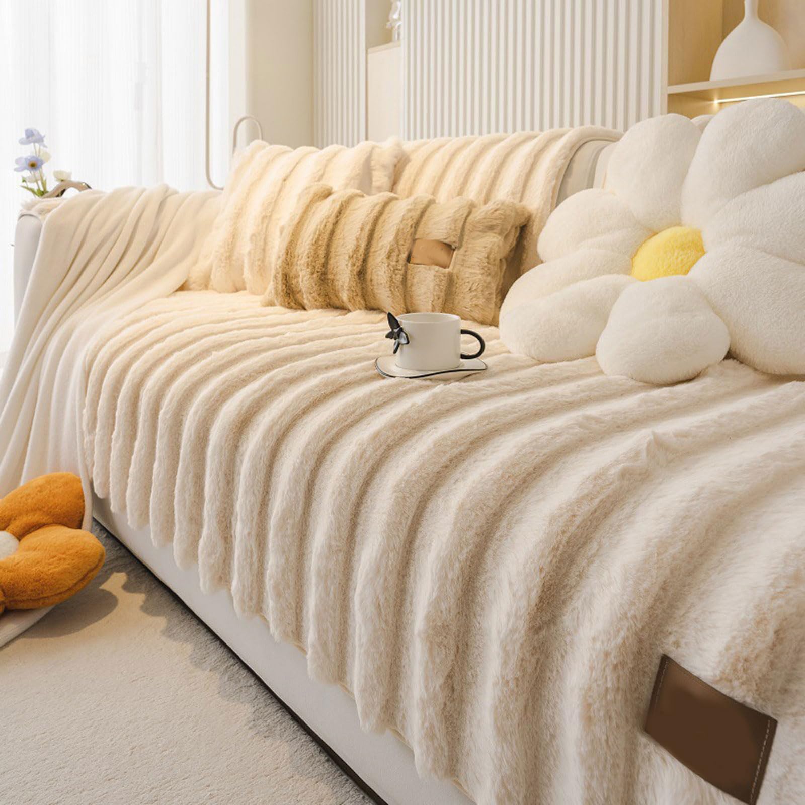 Housse de canapé antidérapante beige pour salon avec animaux