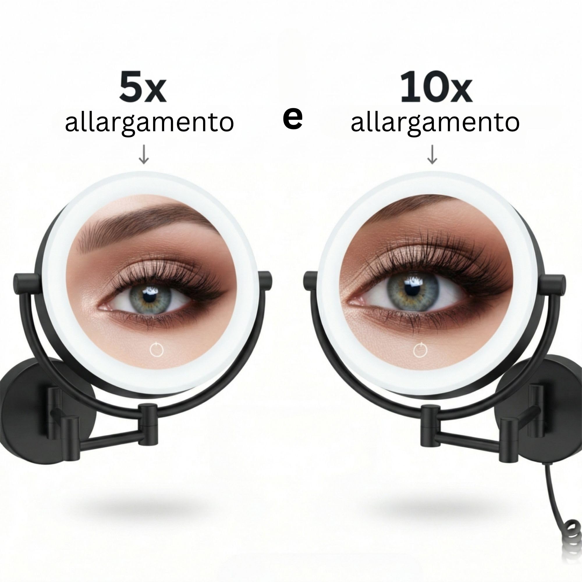 Specchio cosmetico XXL Tokyo - Specchio da parete a LED con funzione dimmer, spegnimento automatico, ingrandimento 3x/7x e superficie specchio extra large [classe energetica E]