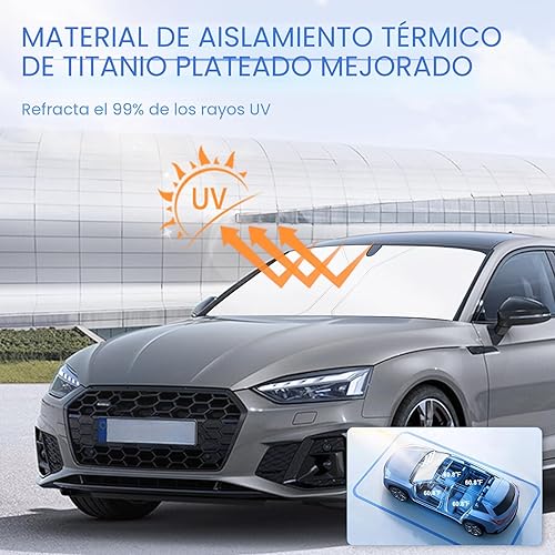 Miniatura 5 de SINGARO Parasol universal 300T para parabrisas de automóvil, plegable, reflectante para parabrisas y ventanas, con diseño superpuesto, accesorios