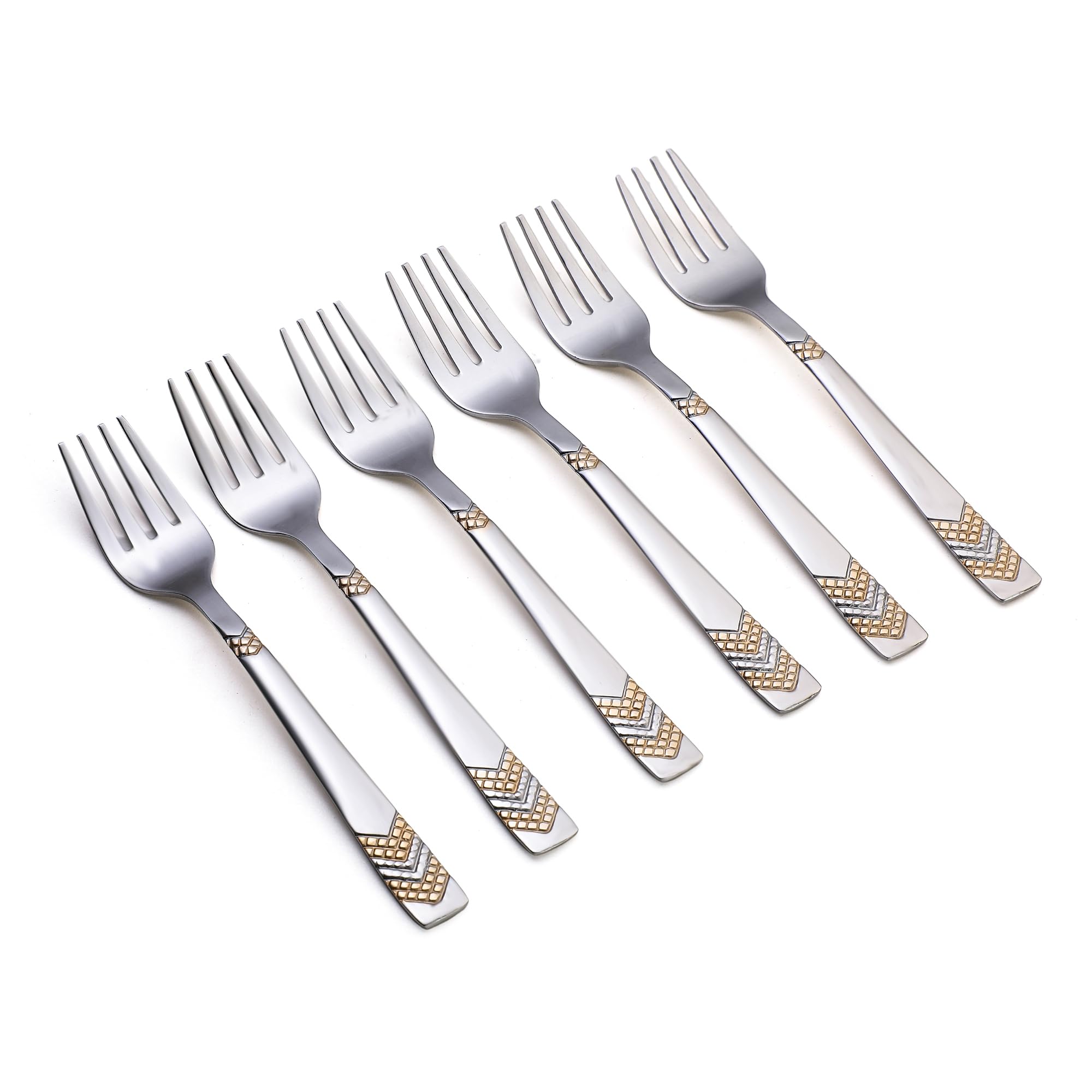 FnS 6 Pieces Stainless Steel Fruit Fork Set | Premium 24 Karat Gold Plated Dessert, Snack & Forks for Home, Kitchen, Dining, Restaurant & Hotel (Raga Design)