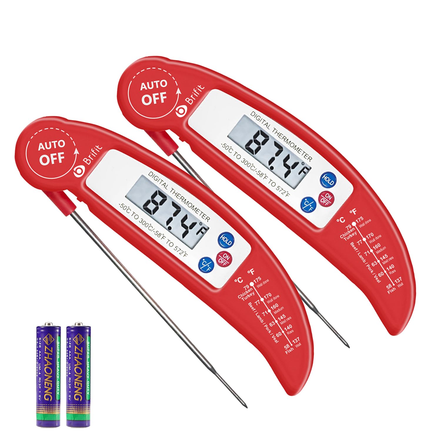 AMIRDigital Meat Thermometer, Cooking Thermometer, Food Thermometer with High Accuracy, Auto On/Off, Instant Read Foldable Probe Thermometer for Kitchen Cooking, BBQ, Milk (2 Pack)