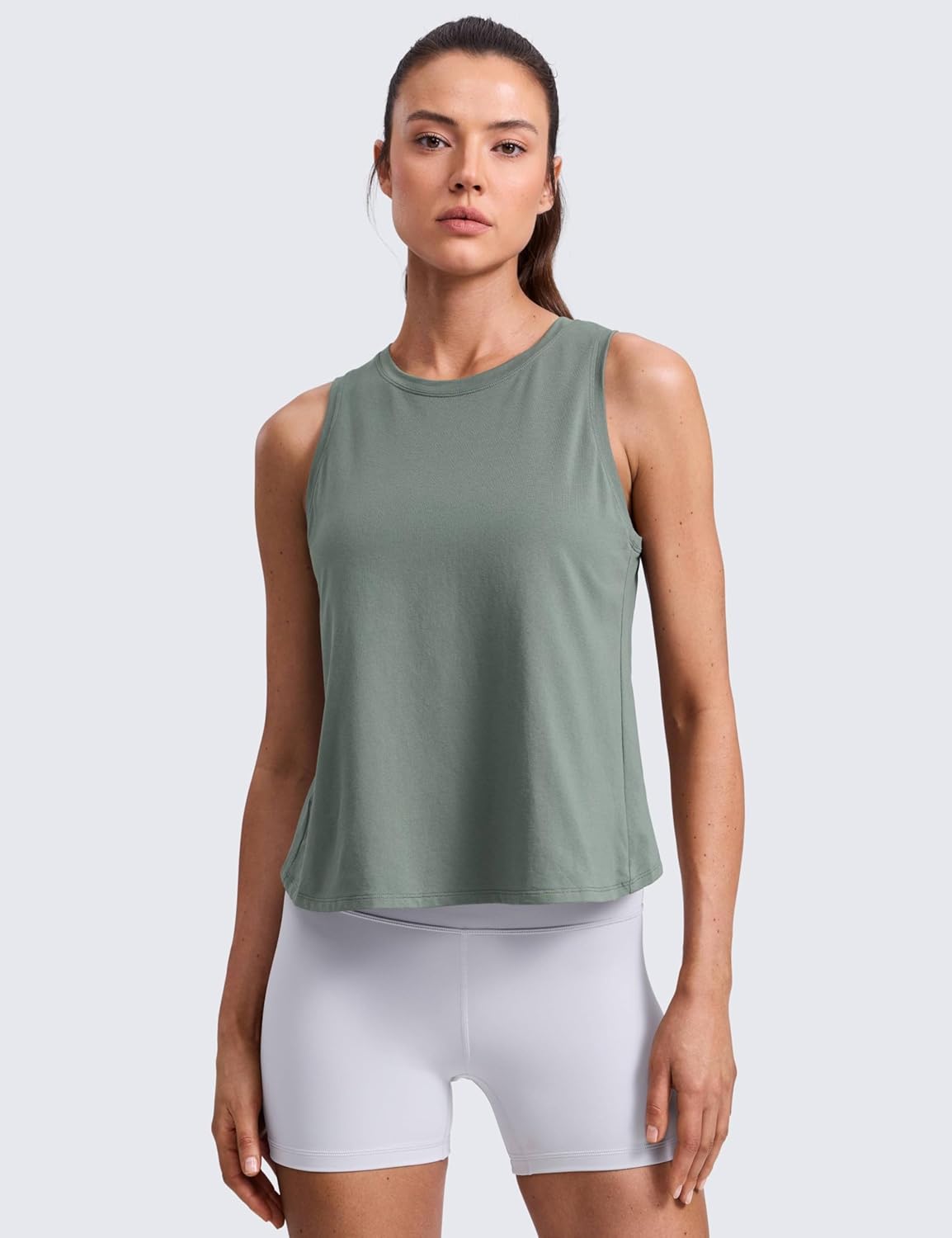 CRZ YOGA Cotton-Blend Split Open Back Tank Tops for Women - Workout Athletic Gym Casual Crewneck Sleeveless Shirts