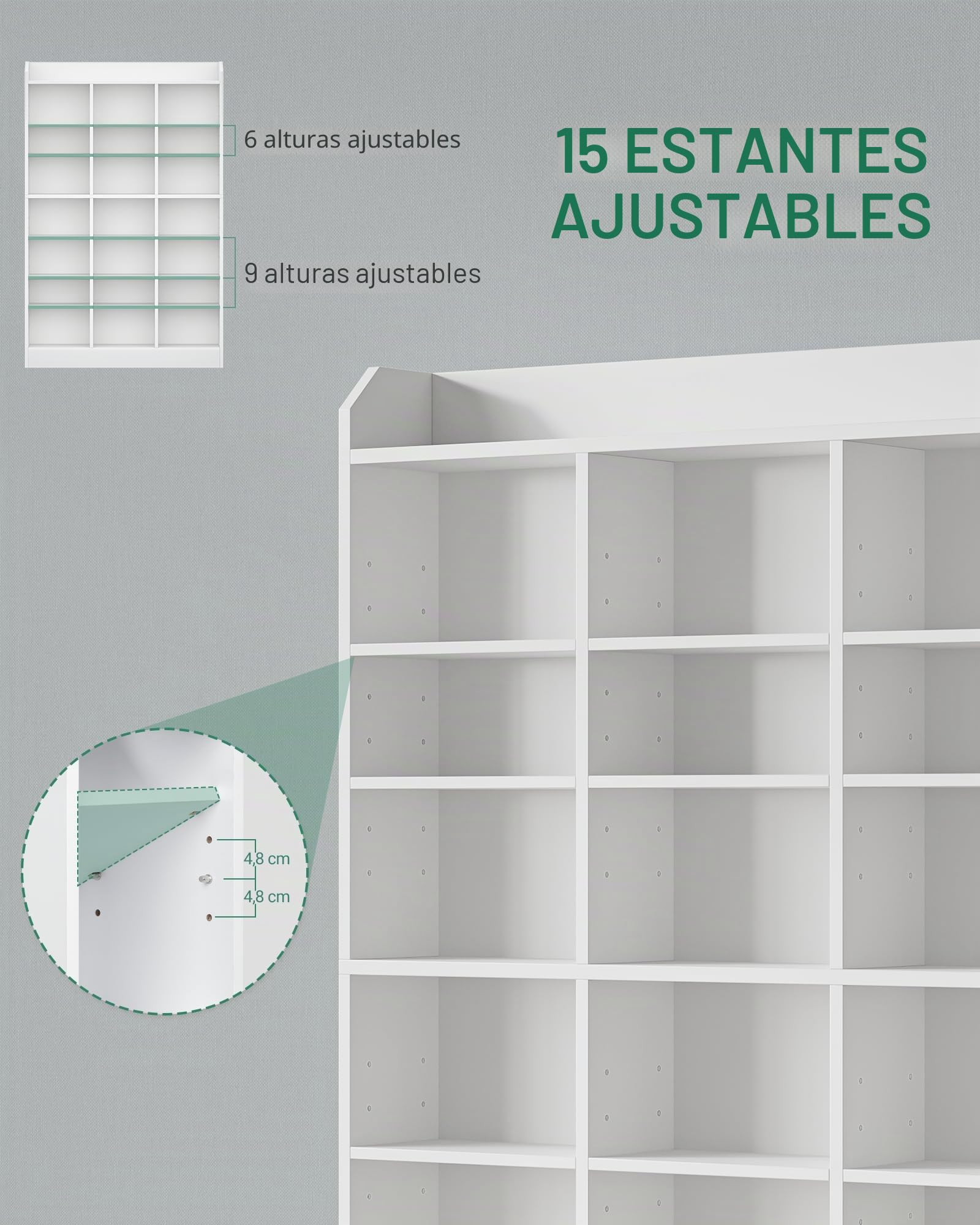 Hzuaneri Estanterías para CD o DVD Soportes, 15 Compartimientos, para 747 CDs, 17 x 100 x 154,5 cm, Estante Ajustable para Salón, Oficina, Blanco CR18003X