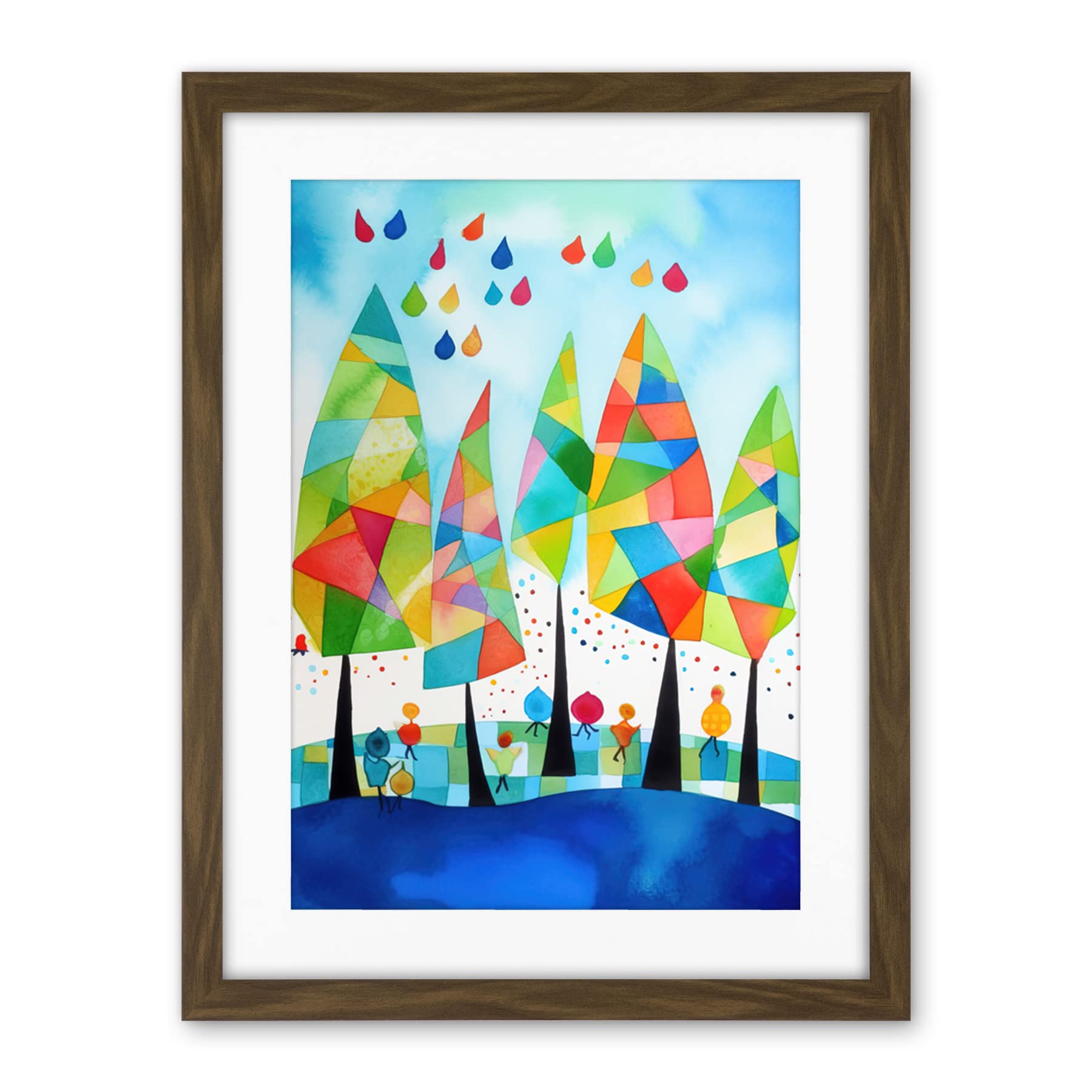 Artery8 Abstract Autumn Trees Folk Art Artwork Framed Wall Art Print 18X24 Inch