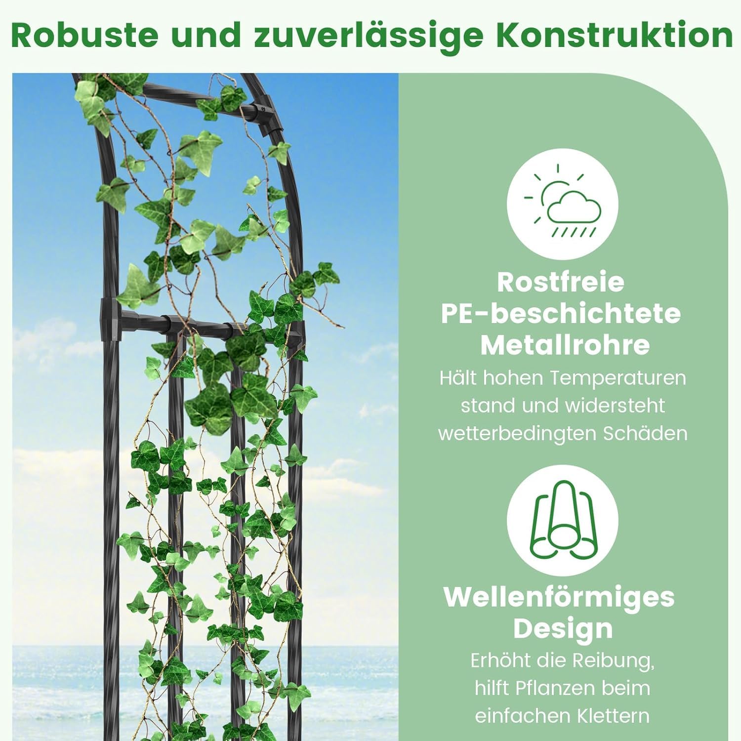 FANTASK Metalowy łuk ogrodowy do roślin pnących, róż i kwiatów, łuk do bramy, pomoc dla roślin pnących