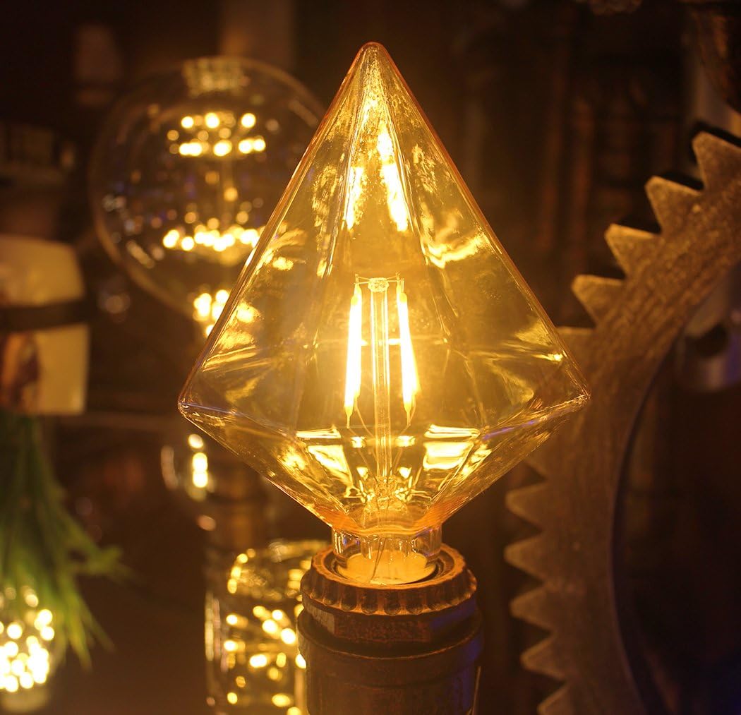 FOOFOO Vintage Diamond Edison Bulb, Amber Glass, 4W LED Bulbs Dimmable Suitable for Chandelier Wall Lamp