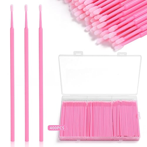 400 microcepillos aplicadores, JASSINS Microswabs para extensiones de pestañas, hisopo desechable de precisión de 0.079 pulgadas, para limpiar y