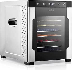 NutriChef Electric Countertop Food Dehydrator -900-Watt Premium Multi-Tier Meat Beef Jerky Maker Fruit/Vegetable Dryer w/10 Shelf Stainless Steel Trays,Digital Timer,Temperature Control-NCFD10S