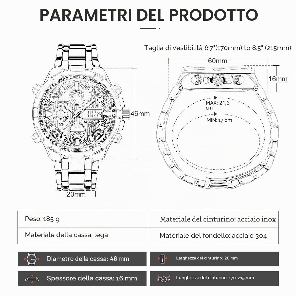 GOLDEN HOUR lusso in acciaio inox analogico digitale orologi per uomo sport all'aperto impermeabile grande orologio da polso pesante