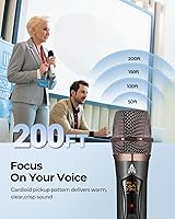 Vista 5 de ALPOWL Micrófonos inalámbricos, sistema de micrófono dinámico de metal con receptor recargable, duración de 50 horas, rango de 200 pies, micrófono