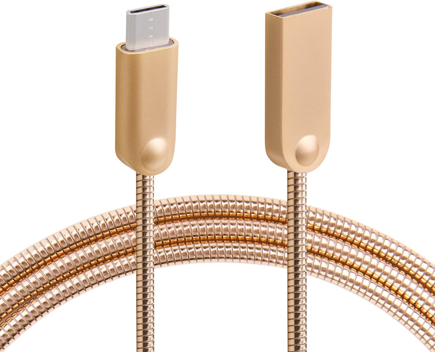 USB-C Type C Metal Cable - HongKe USB C Charging & Data Transfer Cord 3.3ft Metal Spring USB Type C to USB Charger Cable for Type C Devices (Gold)
