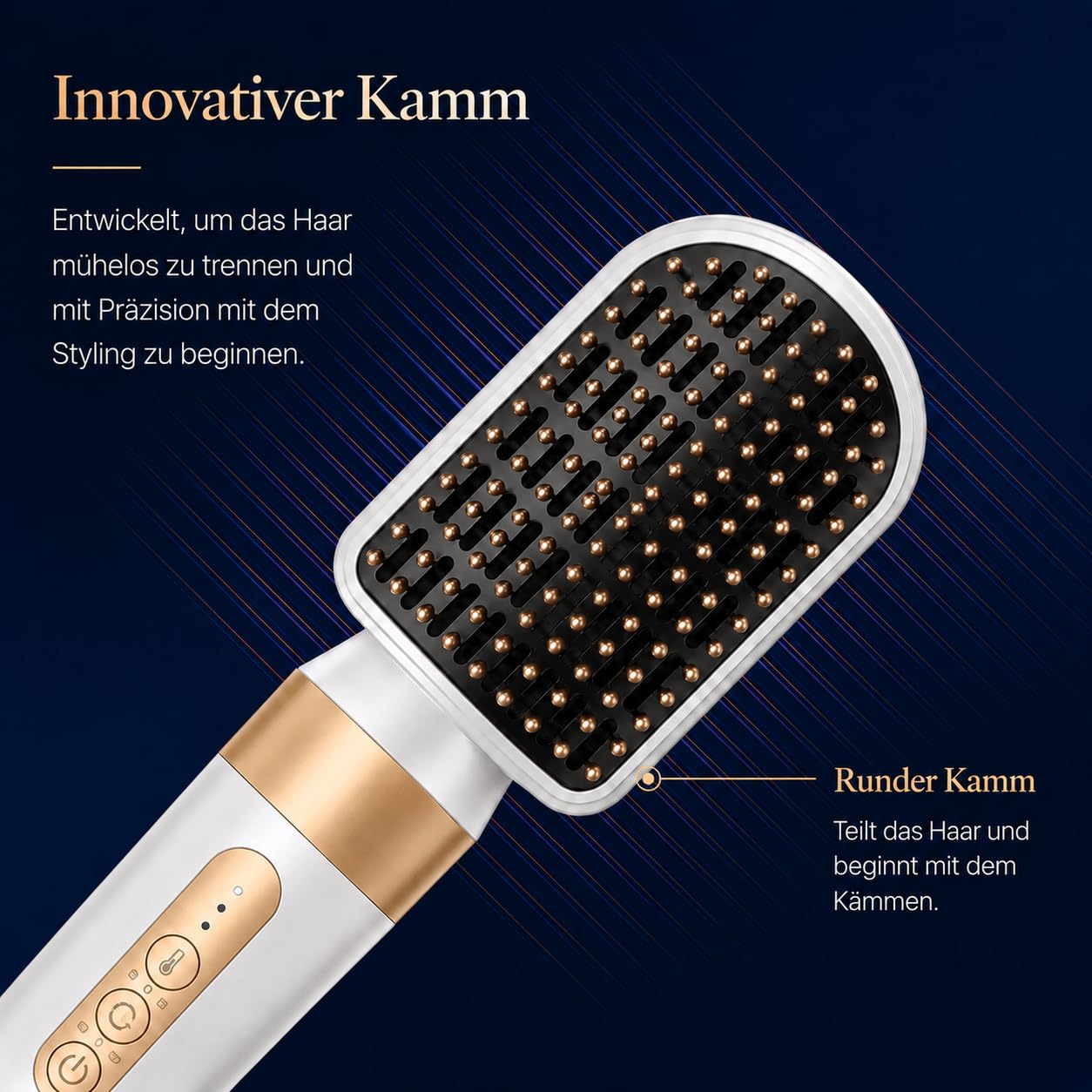 Airstyler 7-in-1 Lockenstab, Golden Goods Hairstyler Set mit Warmluftbürste, Glättbürste, Haartrockner, Geben Sie dem Haar Volumen, Glätten, Locken und Föhnen, Rundbürstenföhn, 1400W