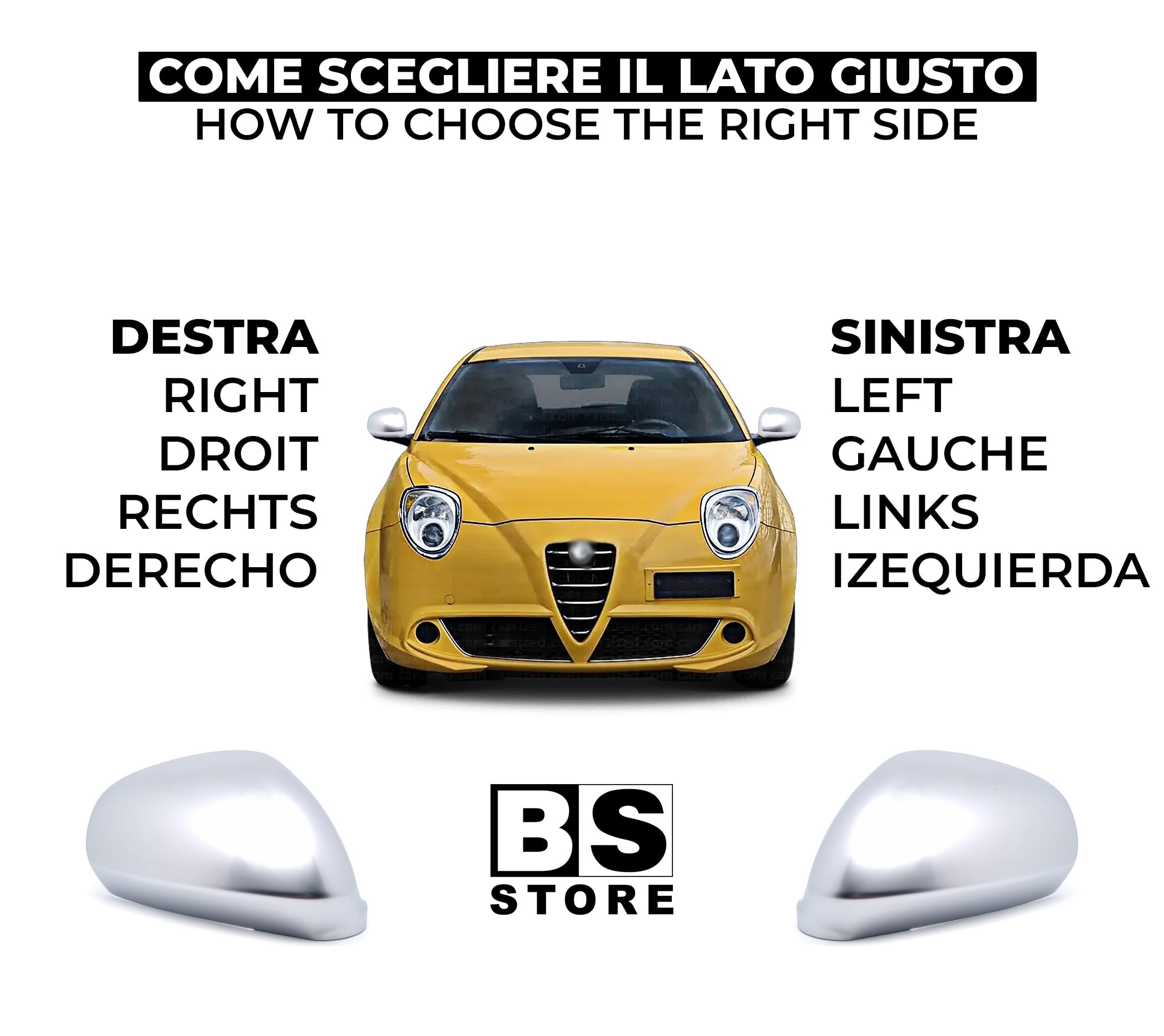 BSSTORE Calotta Specchietto Retrovisore Cromata Satinata per GIULIETTA dal 2010, MITO dal 2008, 159 2005-2012 (Destra - Lato Passeggero)