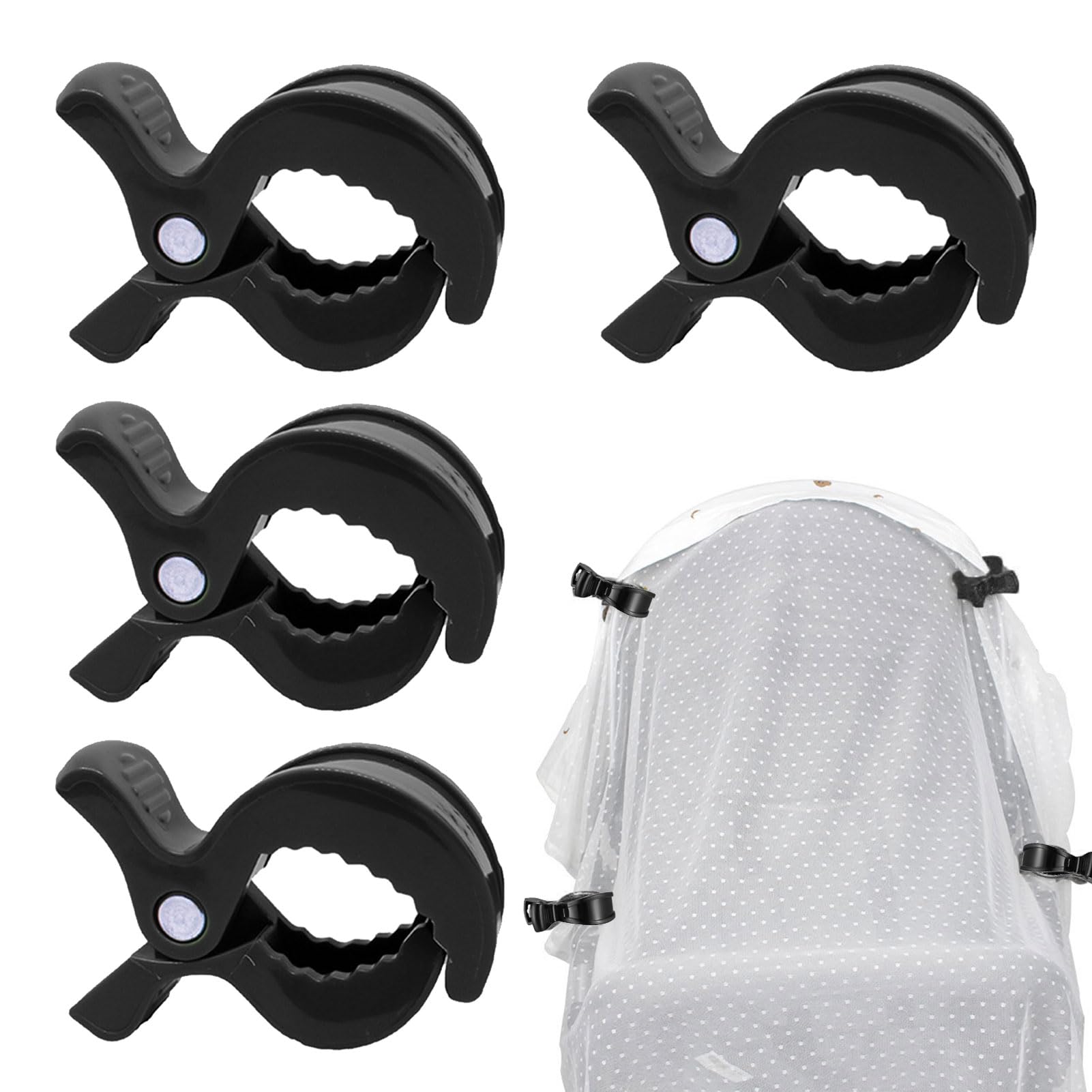 4 mollette per passeggino, clip per passeggino, clip universali, clip per il fissaggio di giocattoli, per passeggini, sedie a sdraio, sedie a rotelle (nero)