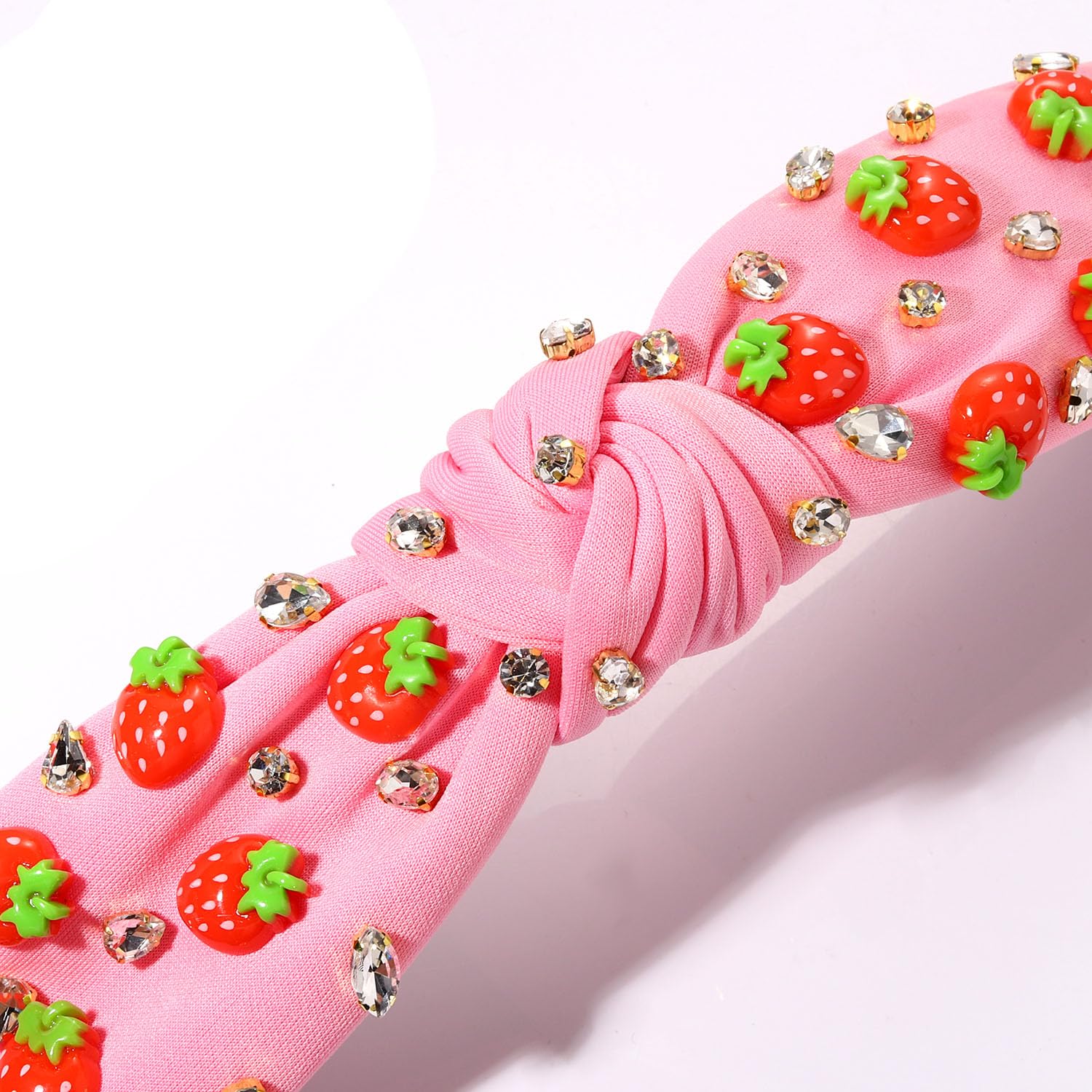 MOLOCH Strawberry Headband for Women Summer Fruit Headband Tropical Pink Strawberry Knotted Hairband Jeweled Crystal Top Knot Hairband Summer Beach Hair Accessories Headwear - Image 6