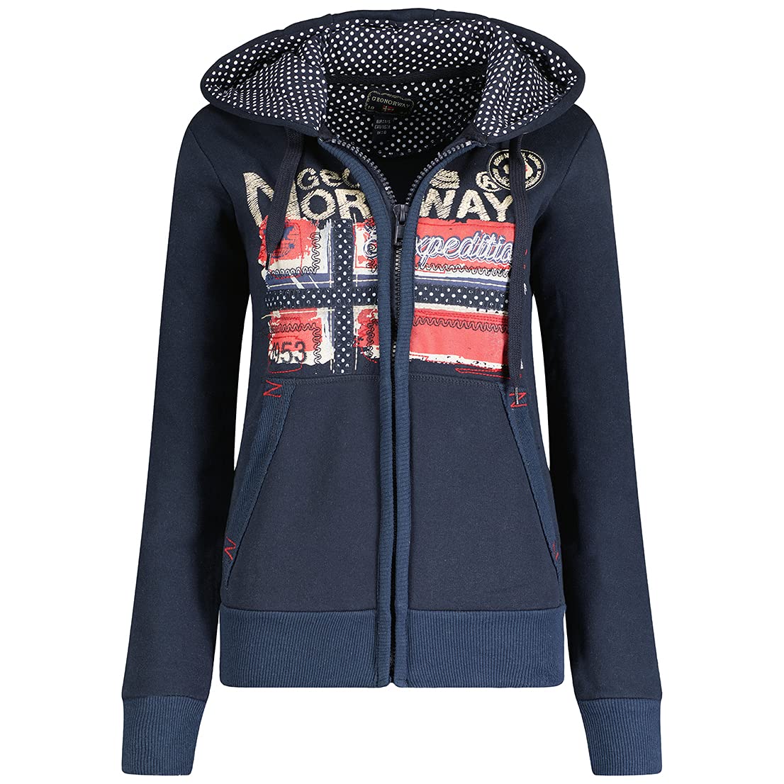 Geographical Norway Farlotte Lady - Sweat Femme Zip Capuche Poches - Sweatshirt Manches Longues Chaud Hoodie Veste - Pull Femmes Saison Printemps Ete Automne Hiver
