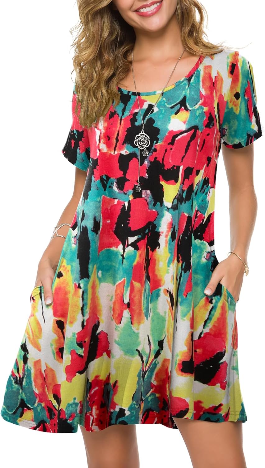 ZENNILO Plus Size Casual T Shirt Dresses for Women Flowy Swing Tunic Dress Pockets