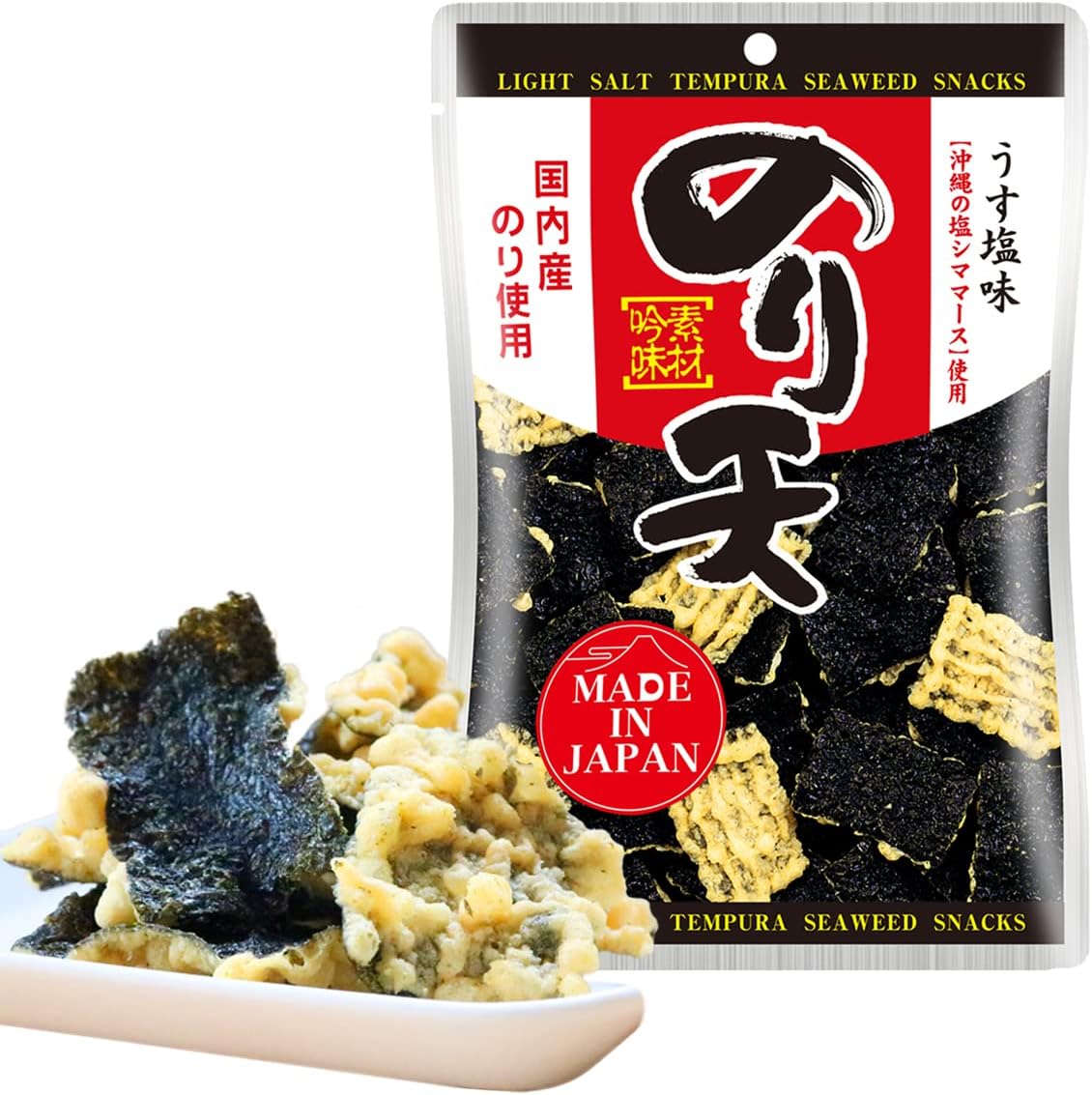 NORITEN Japanese Snacks Tempura Seaweed Snacks Made in Japan (Light Salt, 1.41OZ